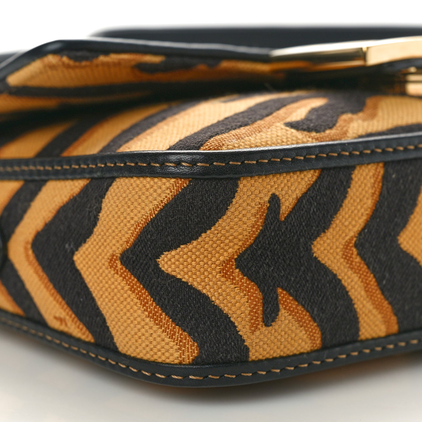 Canvas Chinese New Year Tiger Embroidered Mini Baguette Black Dark Yellow