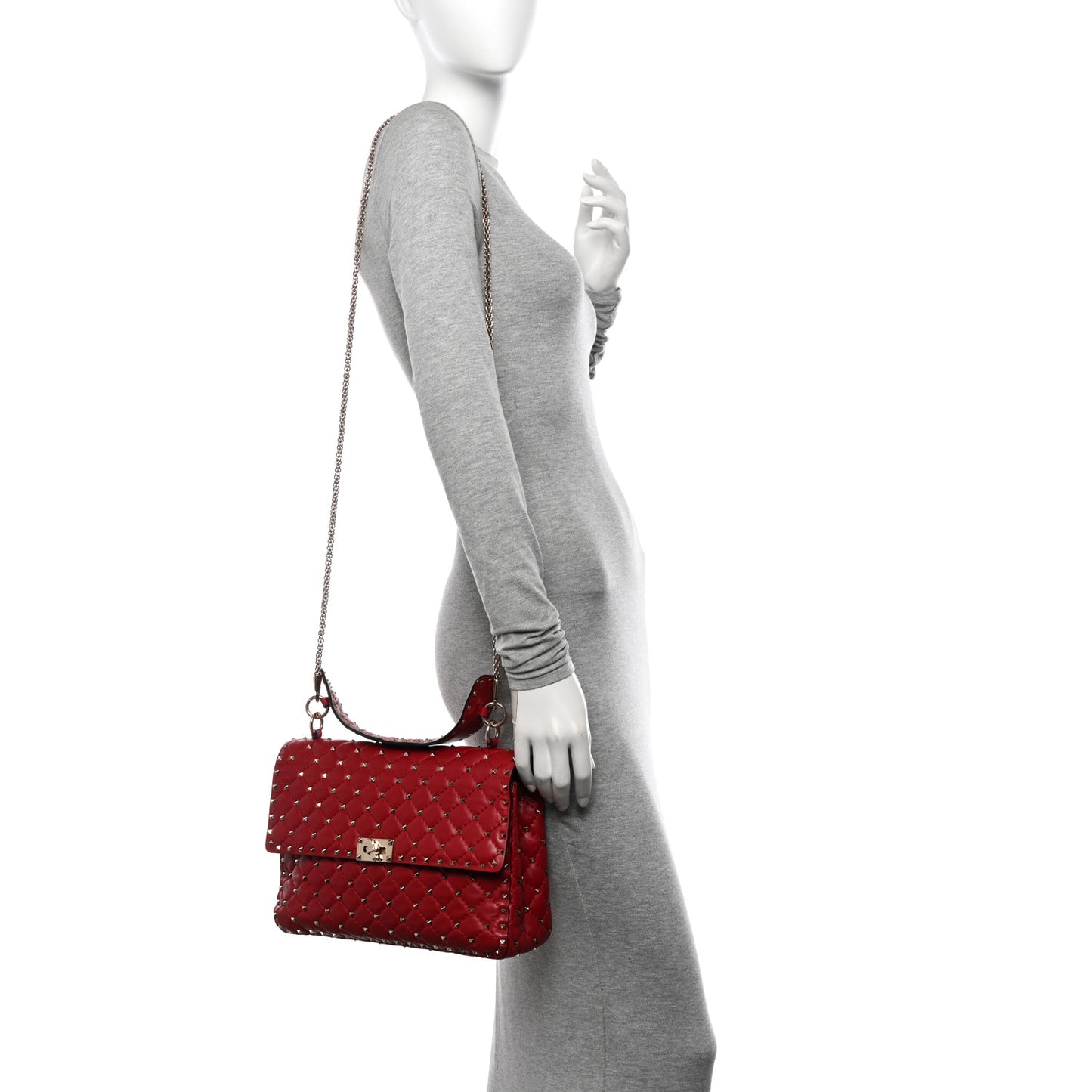 Nappa Large Rockstud Spike Shoulder Bag Rubino