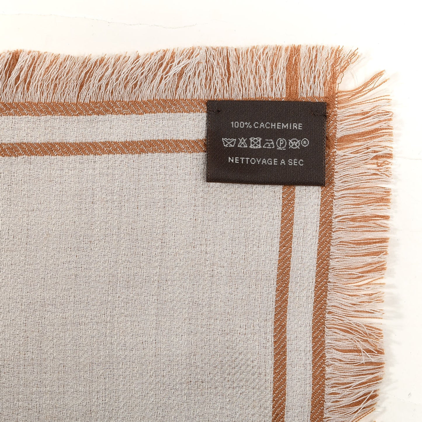 Cashmere Double Face Giant Draperie Scarf 140 Ocre White