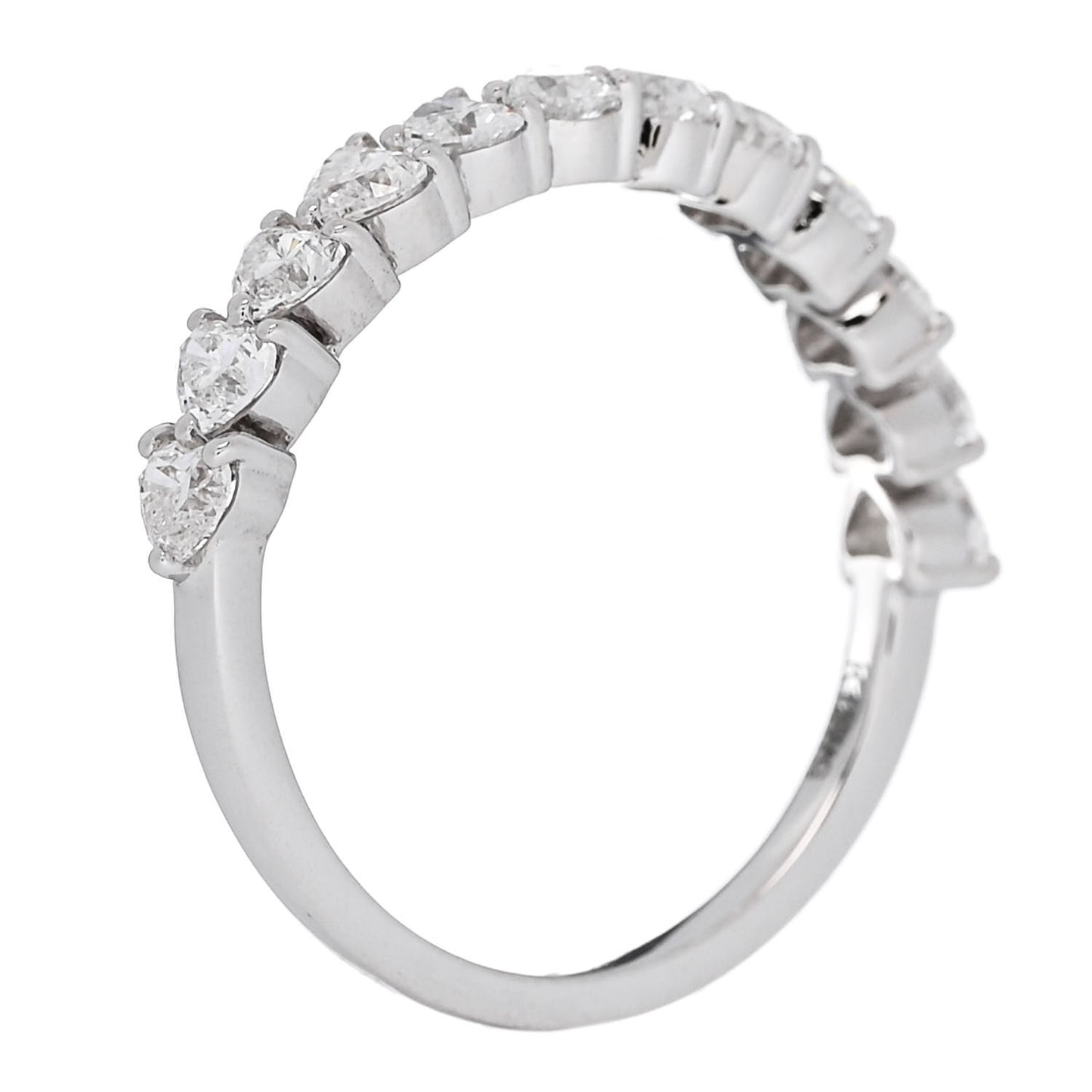 18K White Gold Diamond 1.00ct Heart Cut Half Eternity Band Ring 53 6.25