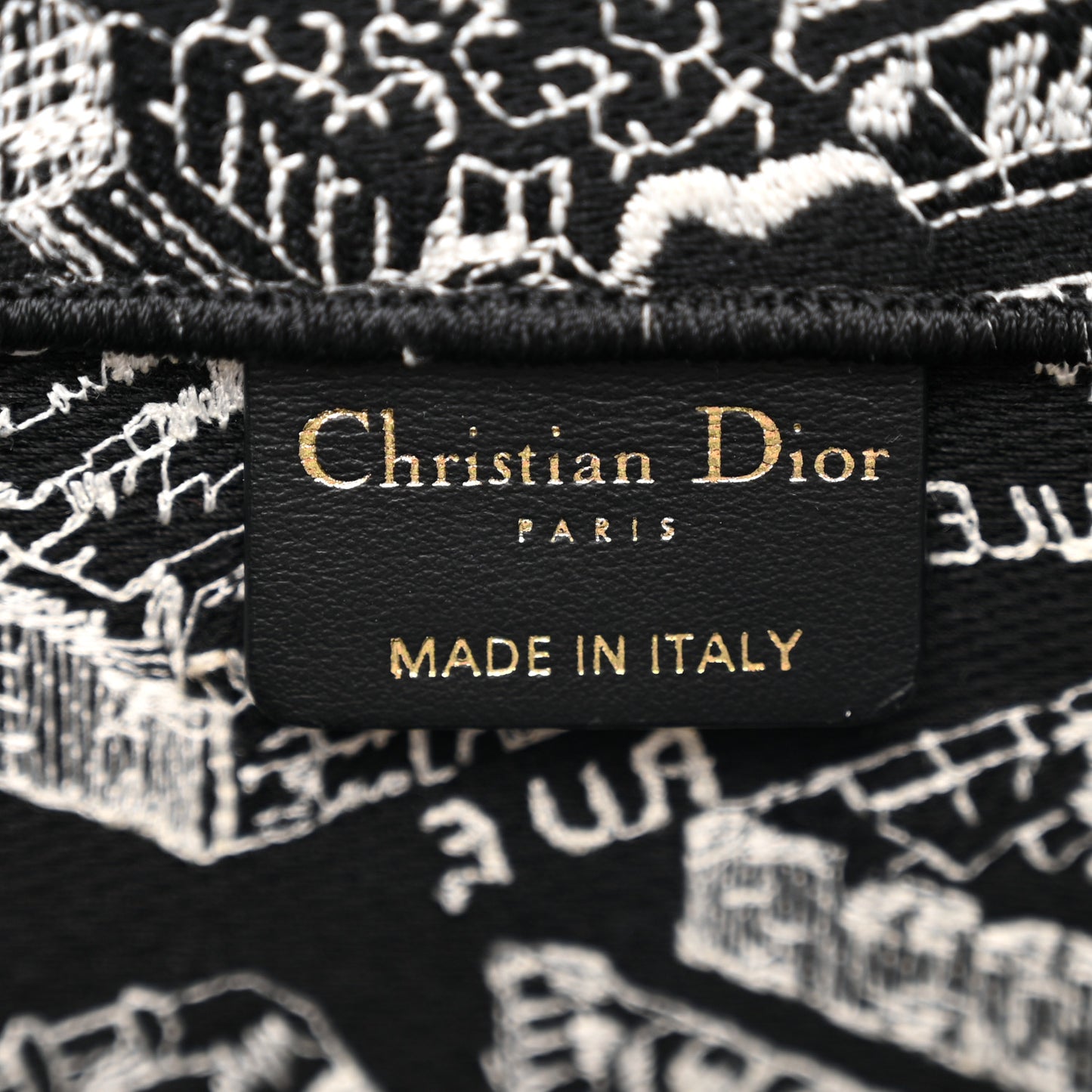 Canvas Embroidered Medium Plan De Paris Book Tote Black White