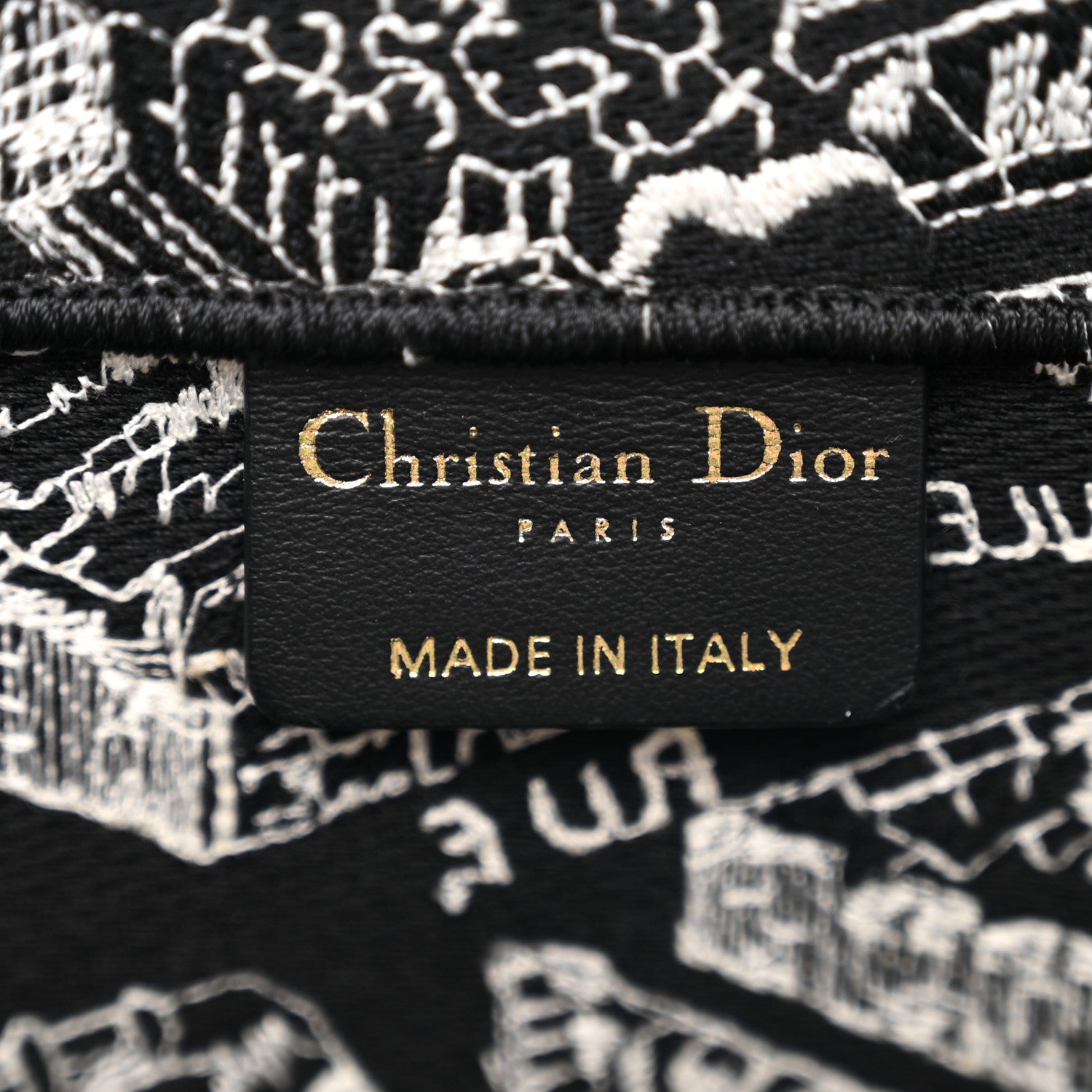 Christian Dior Canvas Embroidered Medium Plan De Paris Book Tote Black White 6 of 10