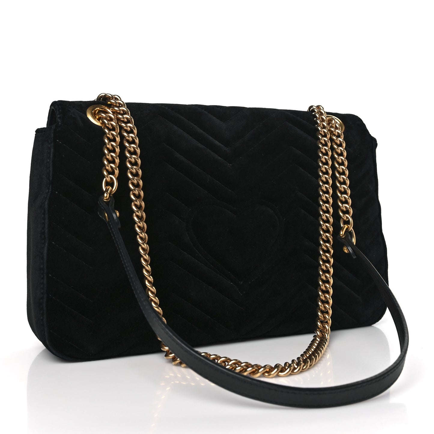 Velvet Matelasse Medium GG Marmont Shoulder Bag Black