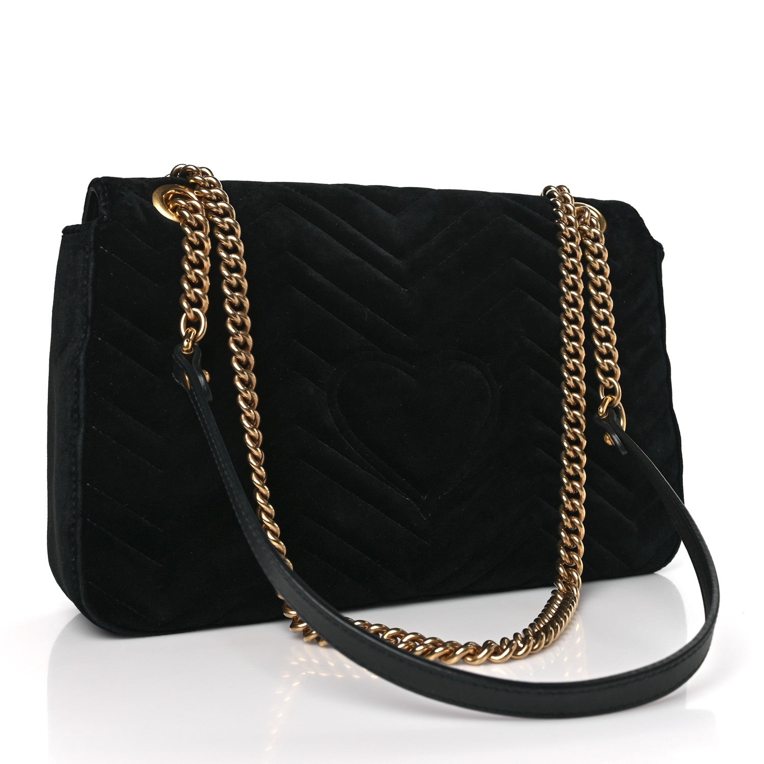 Gucci Velvet Matelasse Medium GG Marmont Shoulder Bag Black 3 of 9