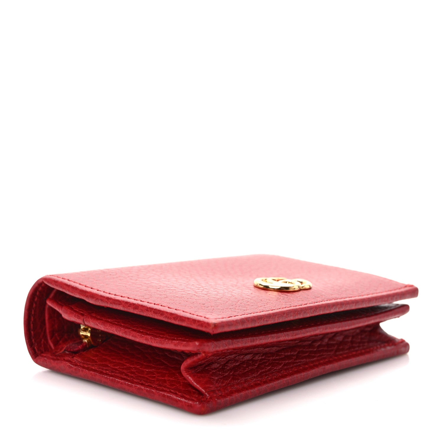 Gucci Pebbled Calfskin GG Marmont Card Case Hibiscus Red 4 of 9