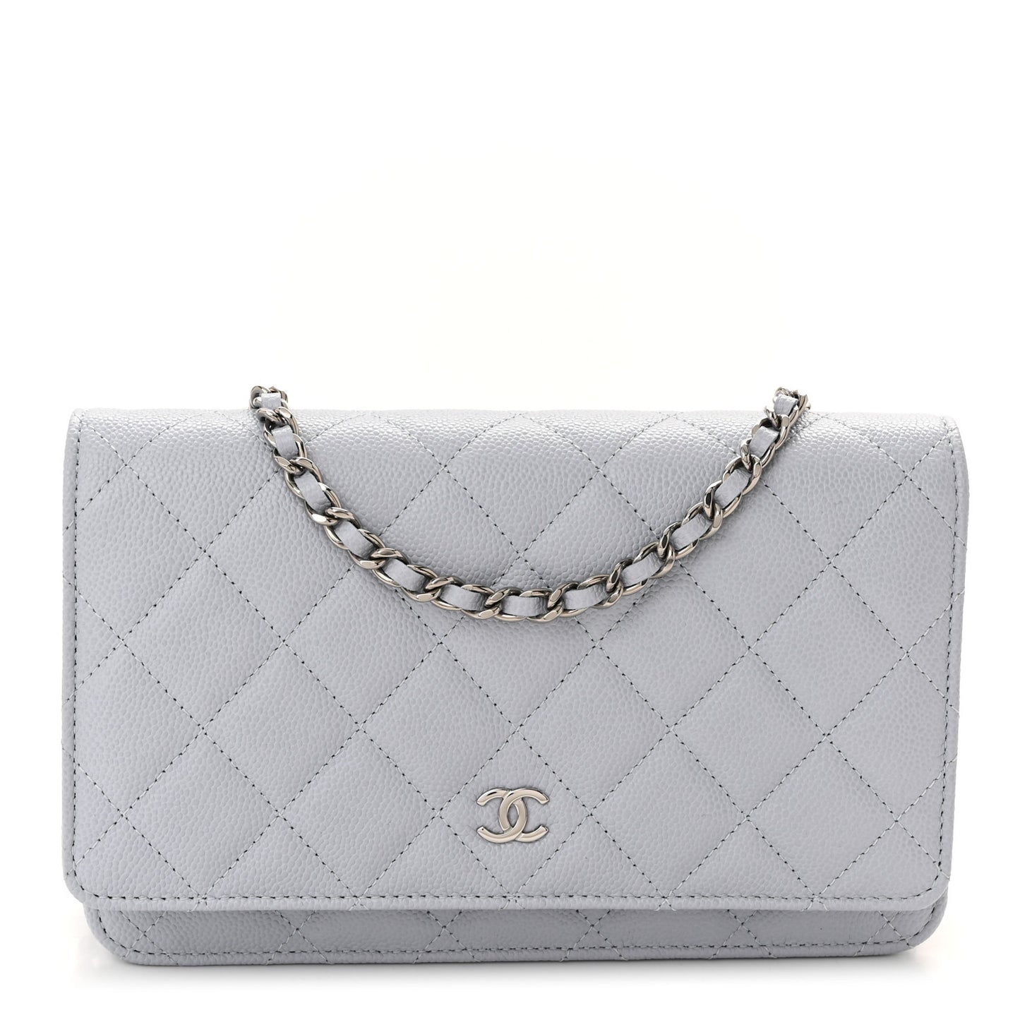 Caviar Quilted Wallet On Chain WOC Light Grey