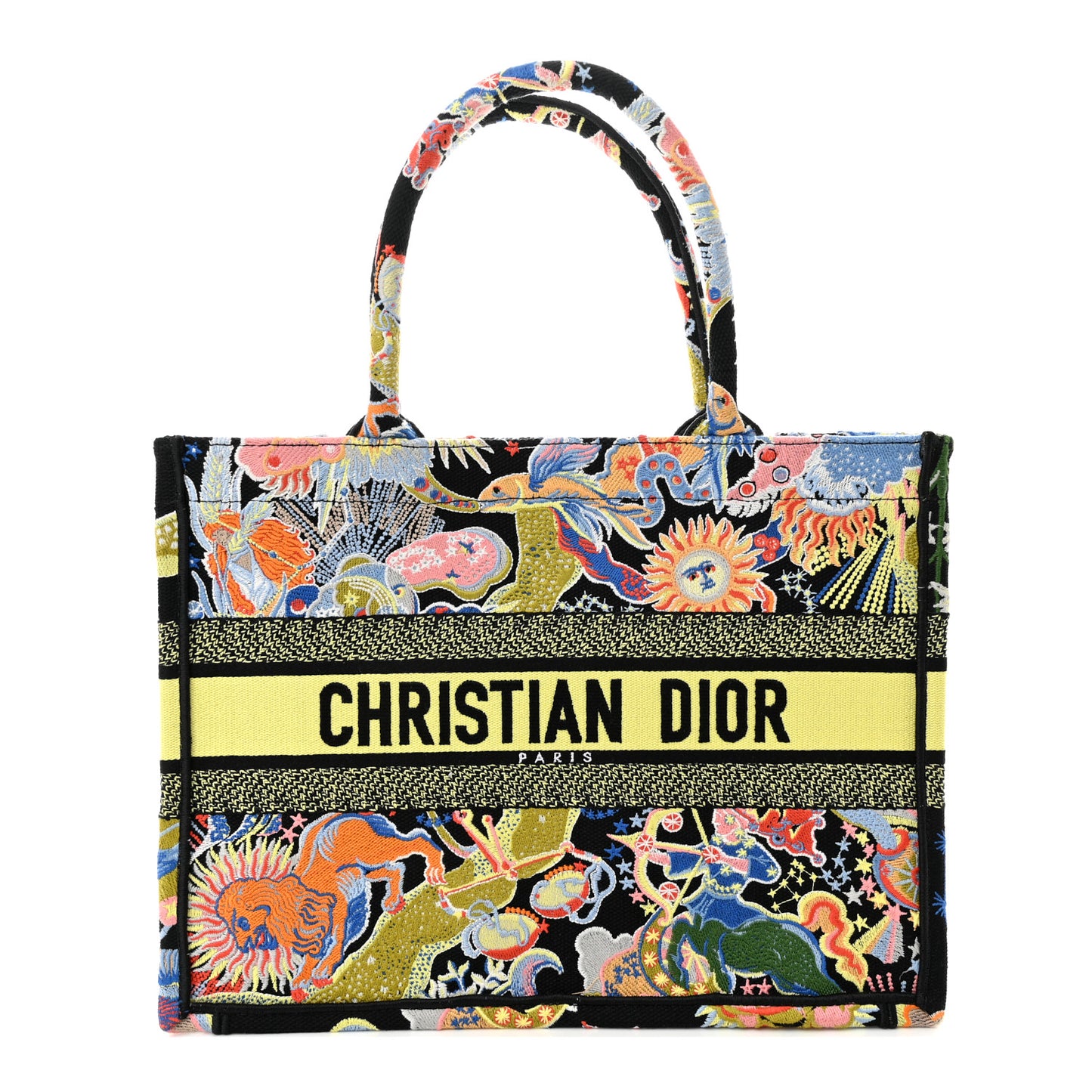 Canvas Zodiac Fantastico Embroidered Medium Book Tote Black Multicolor