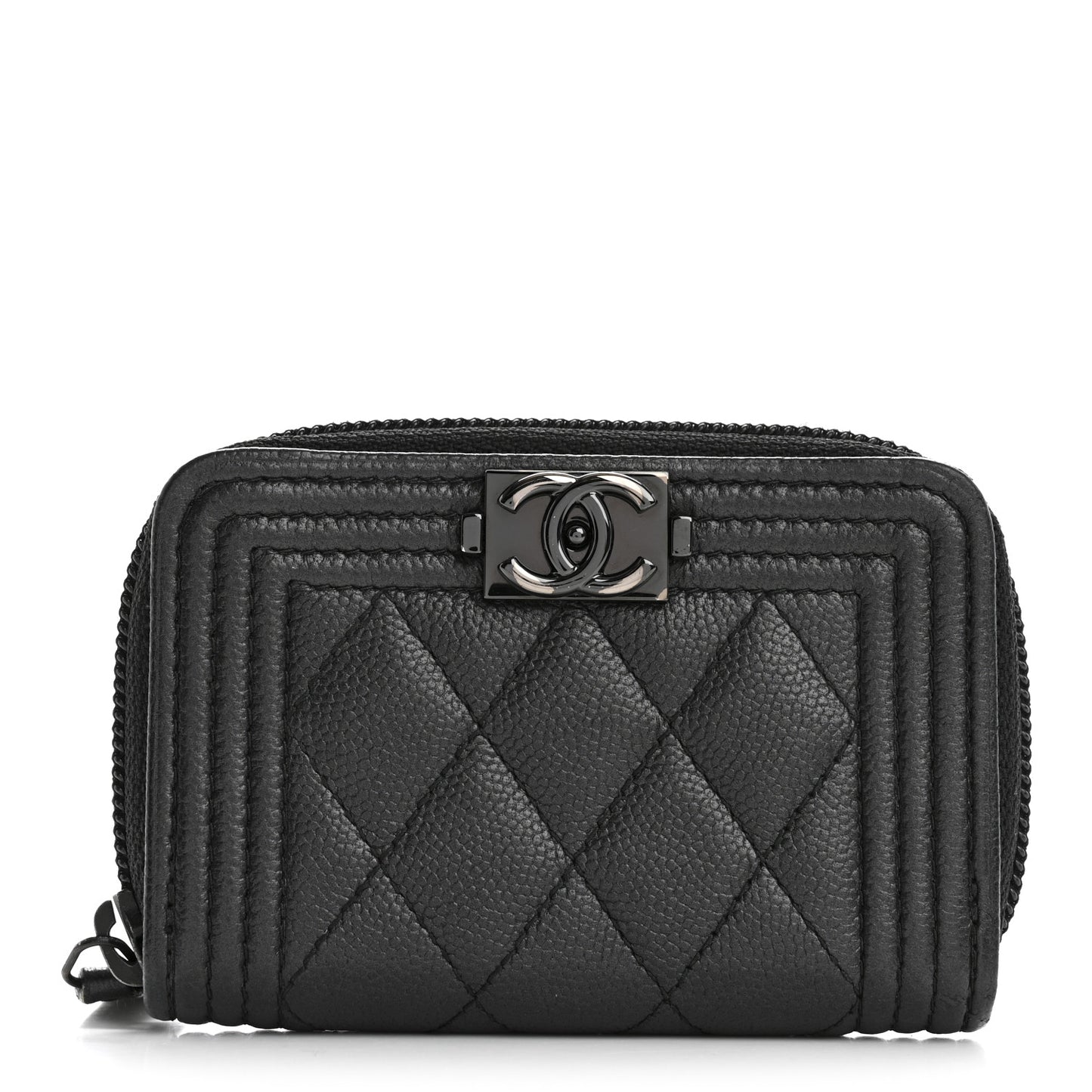 Caviar Quilted Boy Zip Around Coin Purse Wallet So Black