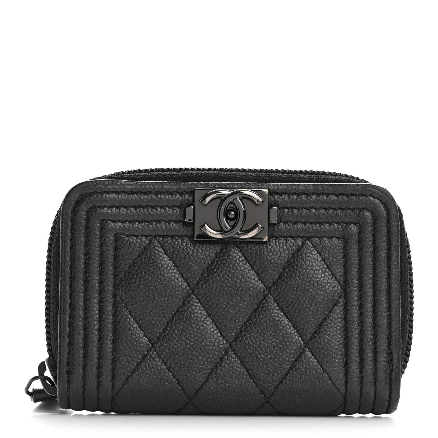 Chanel Caviar Quilted Boy Zip Around Coin Purse Wallet So Black 1 of 10