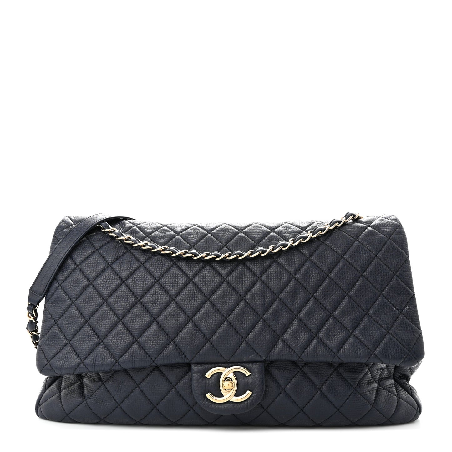 Calfskin Quilted XXL Travel Flap Bag Navy