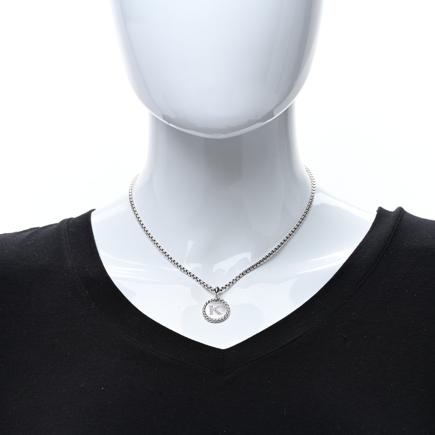 David Yurman Sterling Silver Diamond Initial K Charm Necklace 3 of 5