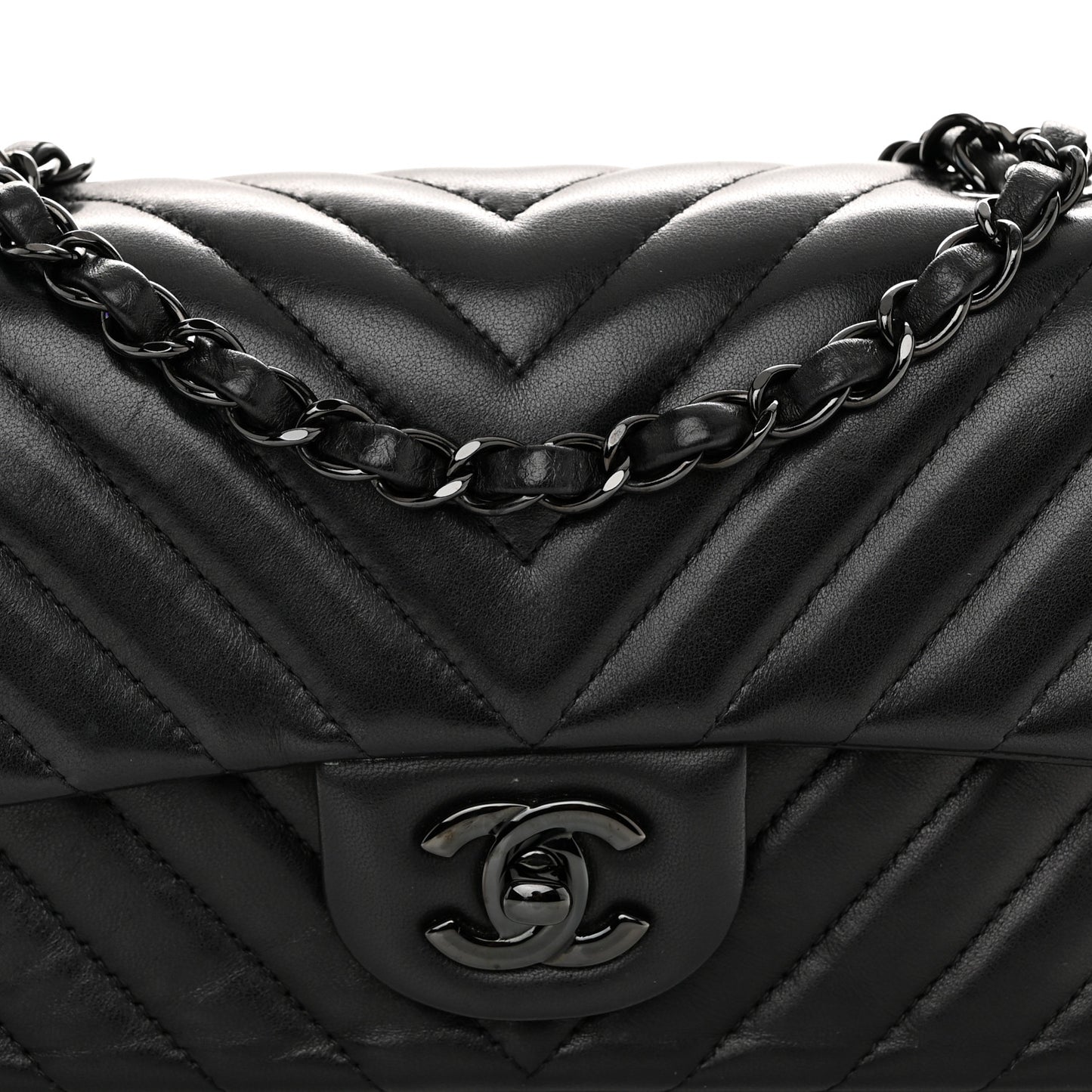 Lambskin Chevron Quilted Mini Rectangular Flap So Black