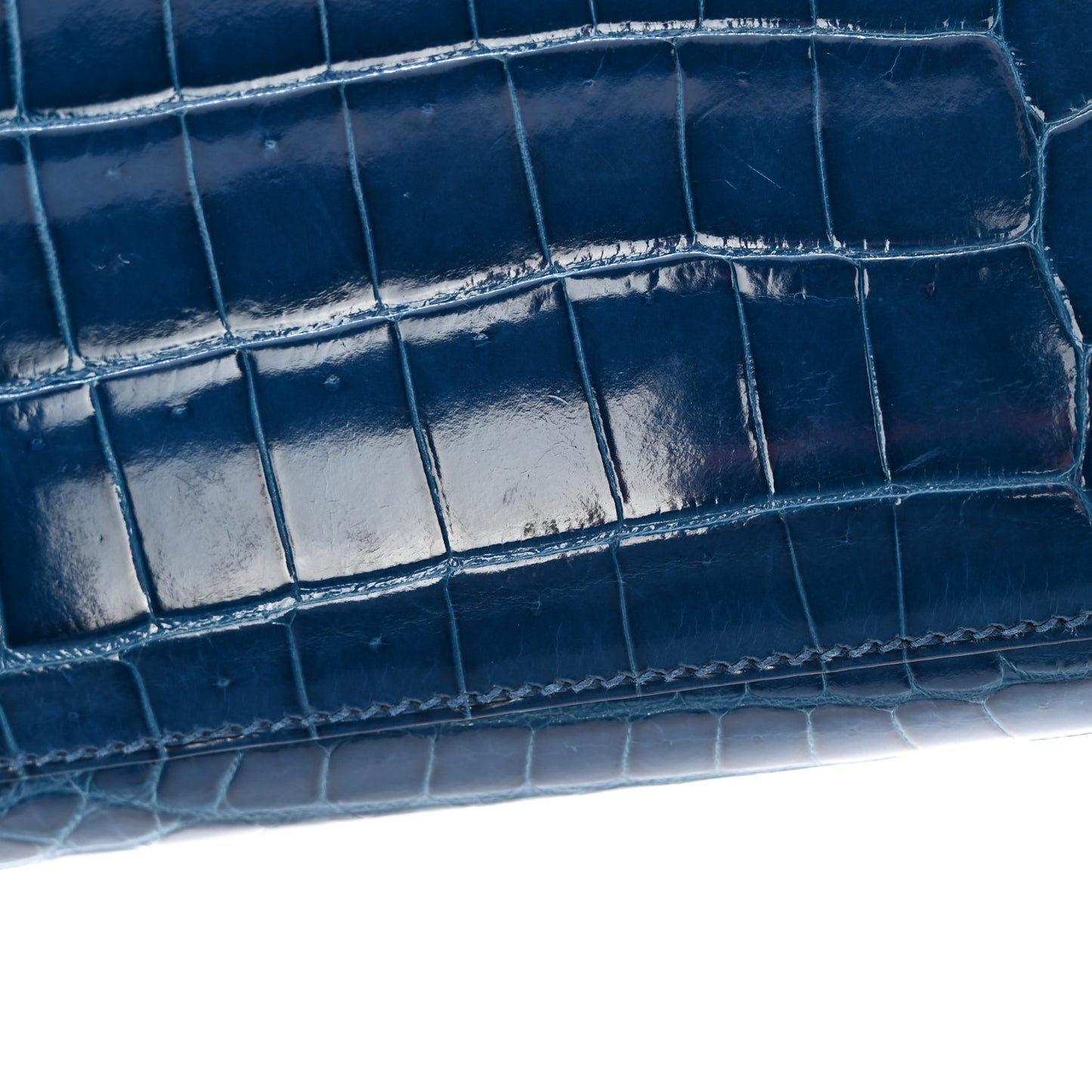 Shiny Niloticus Crocodile Kelly Cut Pochette Bleu De Malte