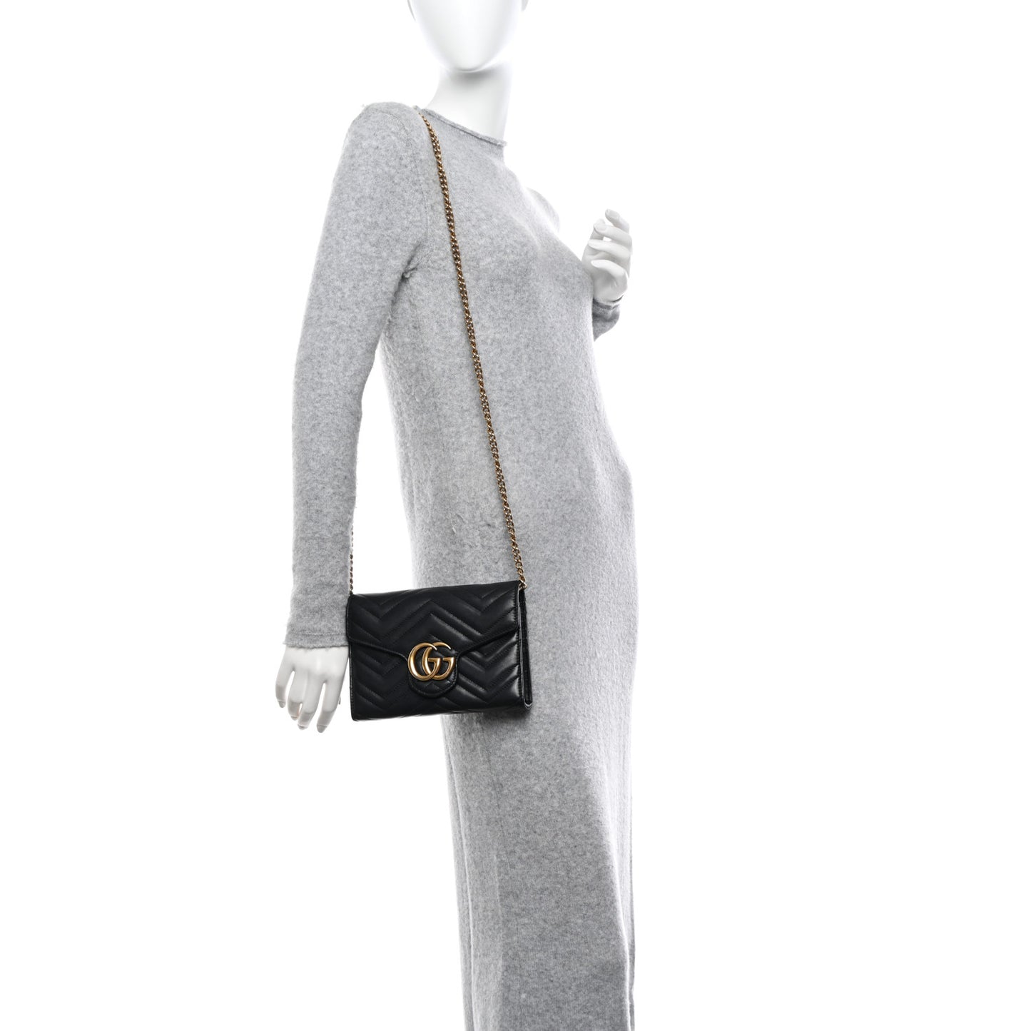 Calfskin Matelasse GG Marmont Chain Wallet Black