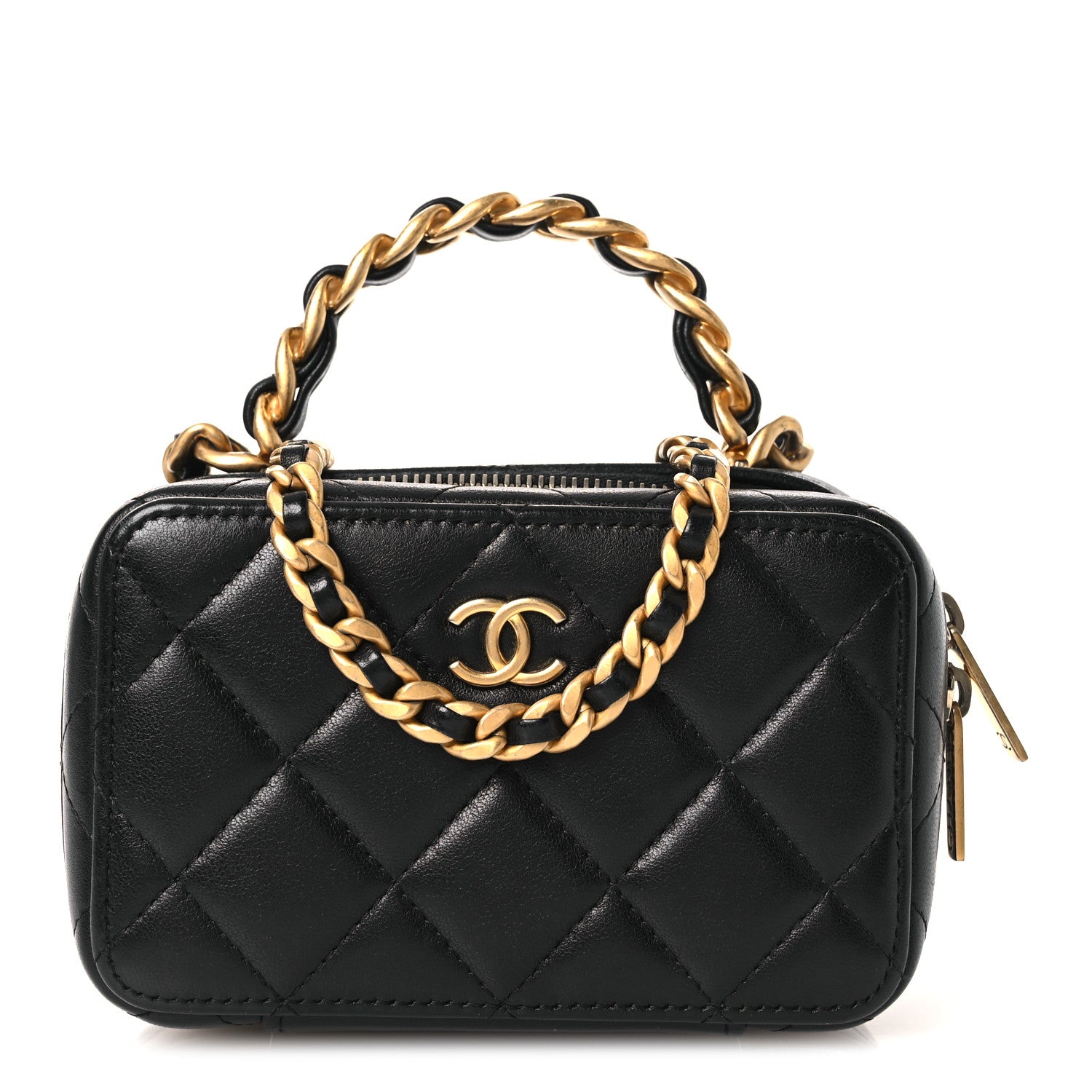 Chanel Lambskin Quilted Top Handle Mini Vanity Case Black 1884937