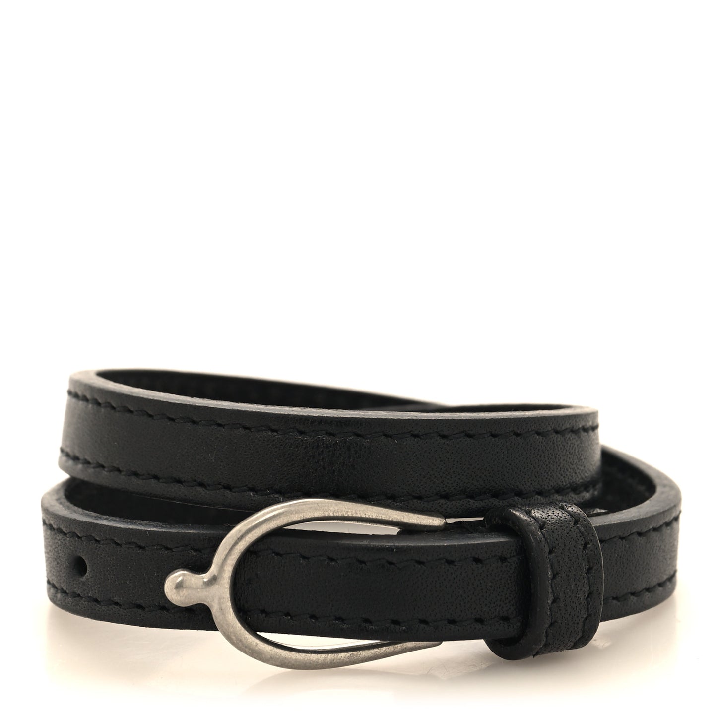 Leather Lucky Bone Double Wrap Bracelet Black