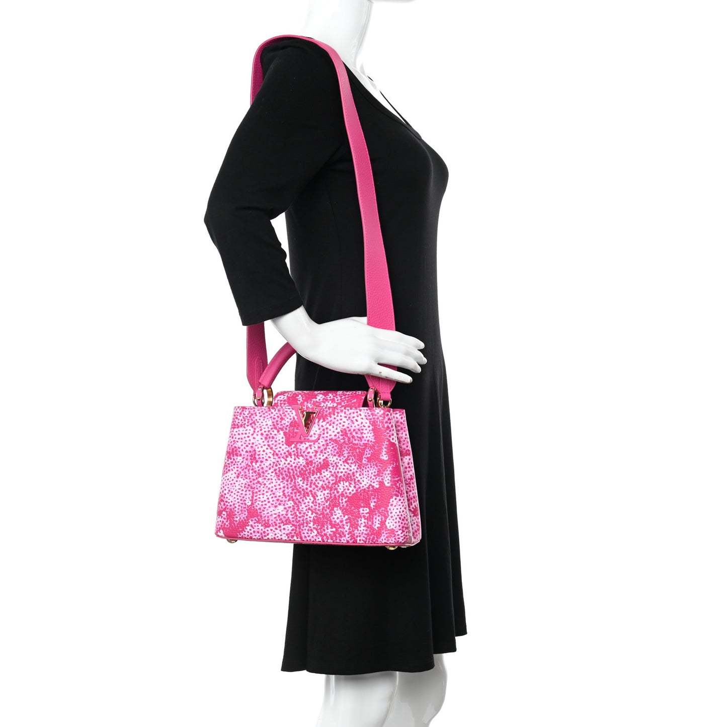 LV X YK Taurillon Infinity Net Capucines BB Fuchsia