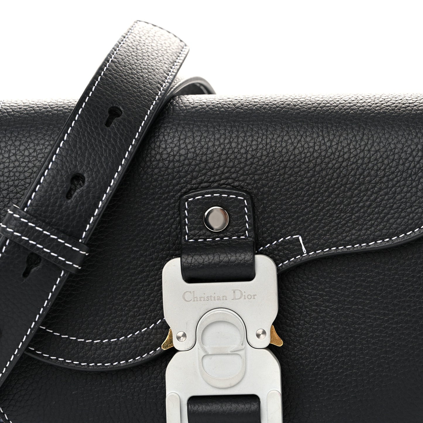 Grained Calfskin Saddle Messenger Bag With Strap Black