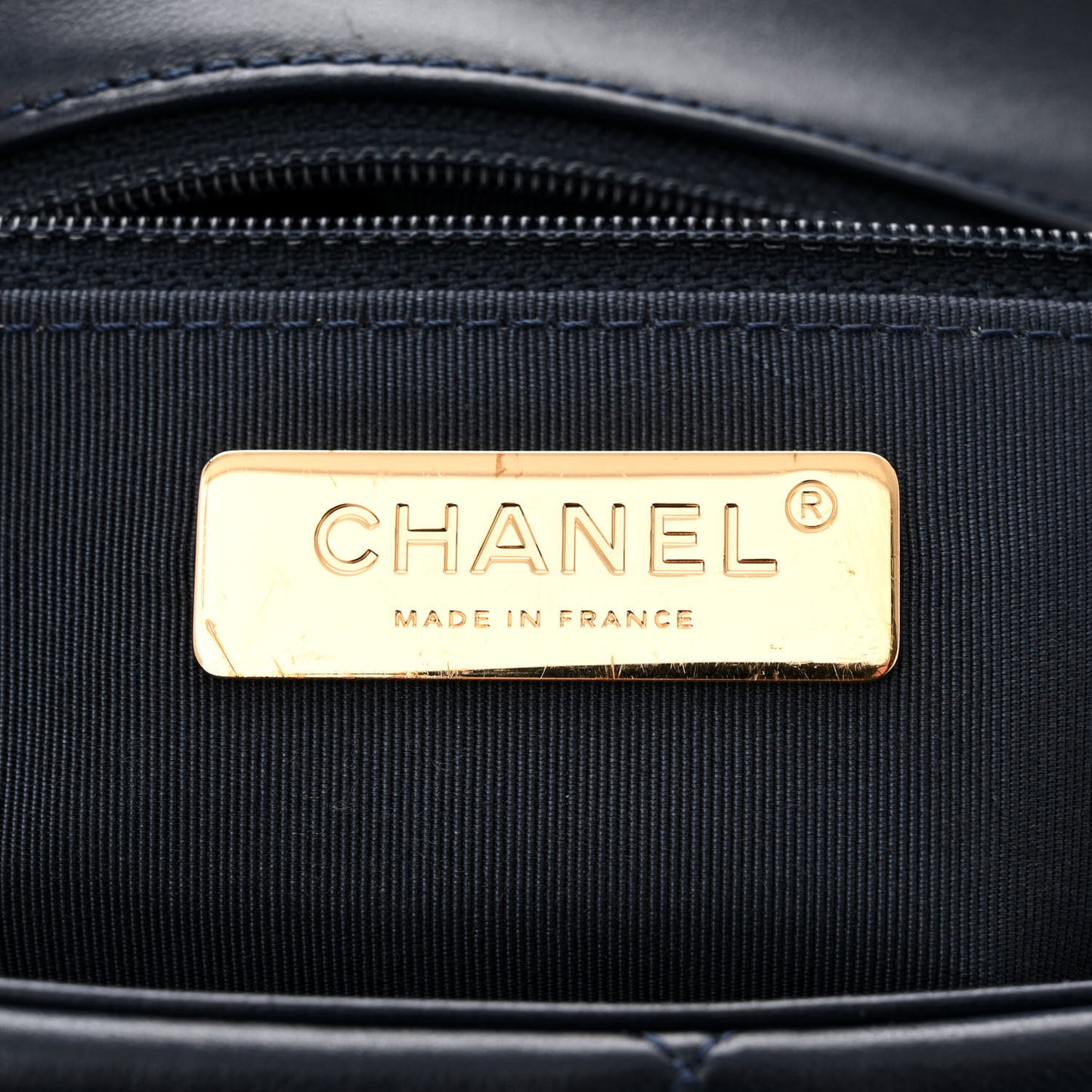 Lambskin Quilted Large Chanel 19 Flap Navy Blue