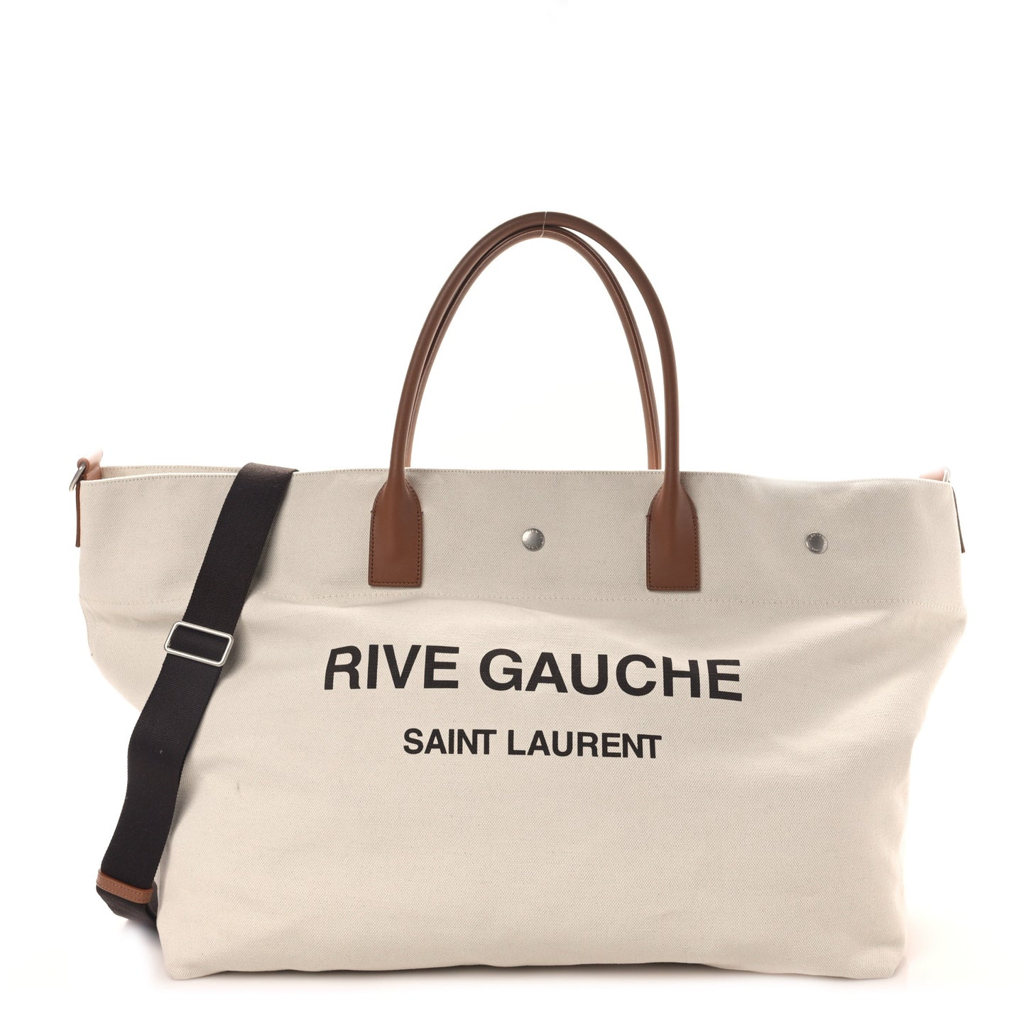 Linen Calfskin Rive Gauche Maxi Tote Grege et Noir