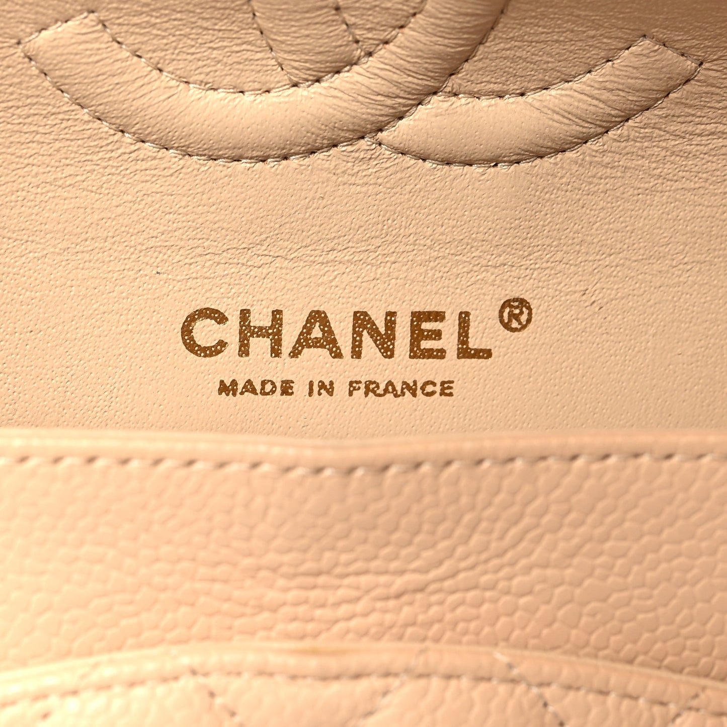 Caviar Quilted Medium Double Flap Beige