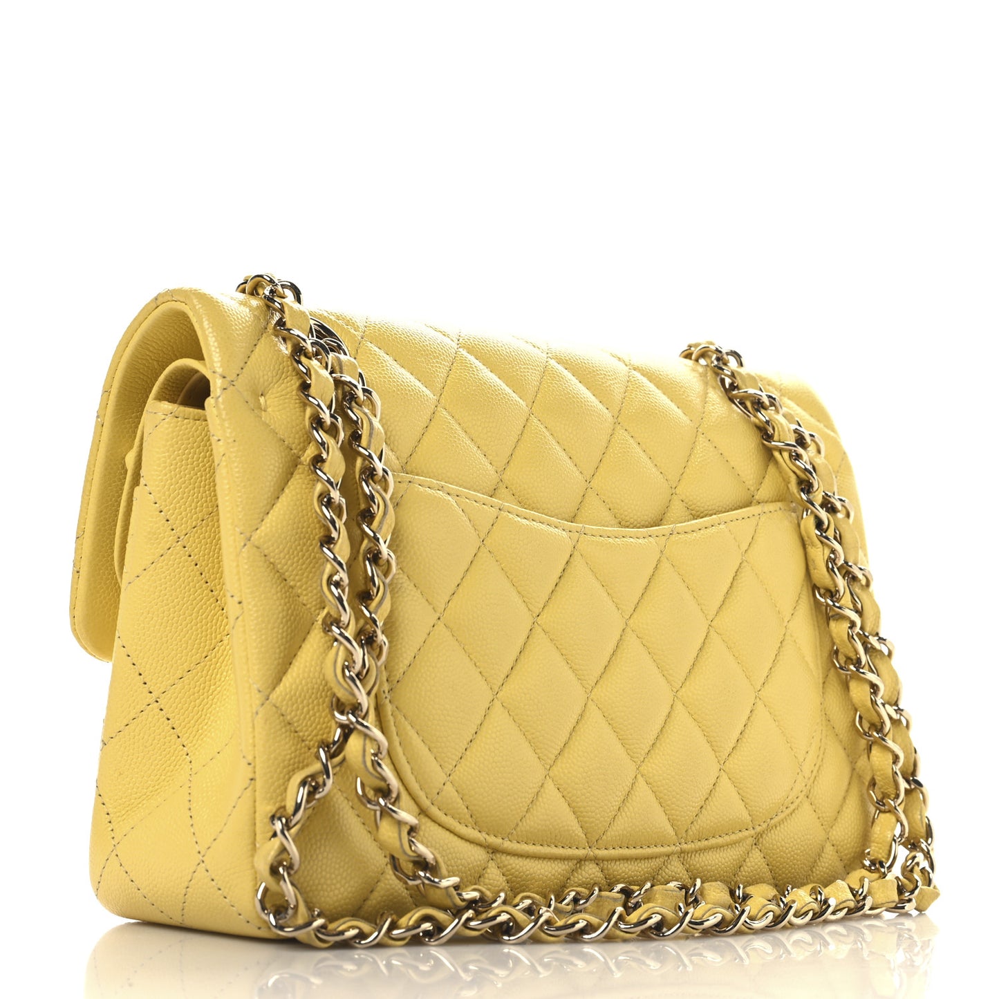 Caviar Quilted Small Double Flap Light Yellow