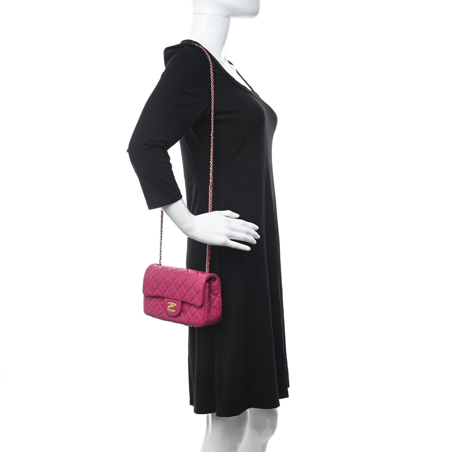 Lambskin Quilted Mini Rectangular Pearl Crush Flap Fuchsia