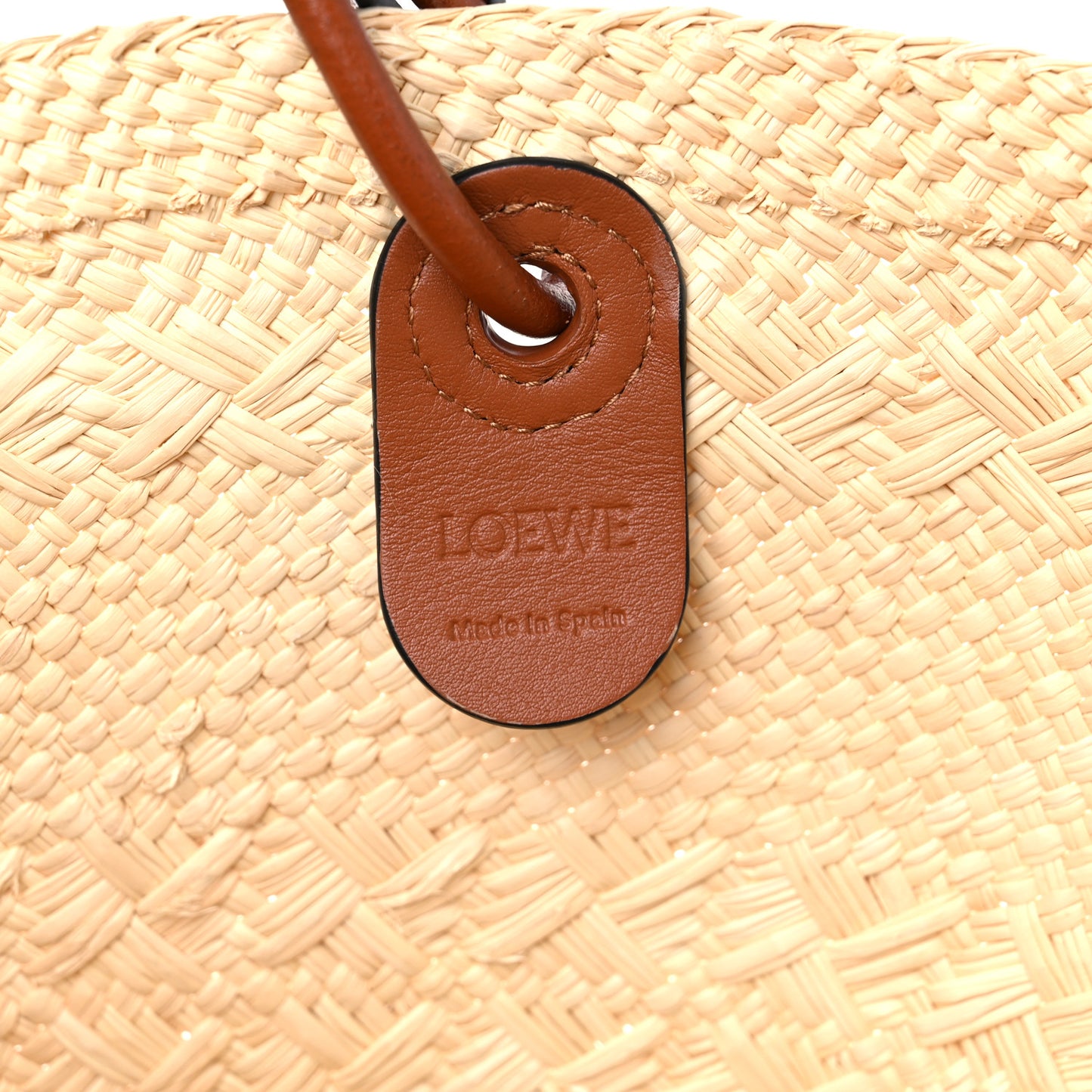 Iraca Palm Calfskin Anagram Basket Bag Natural Tan