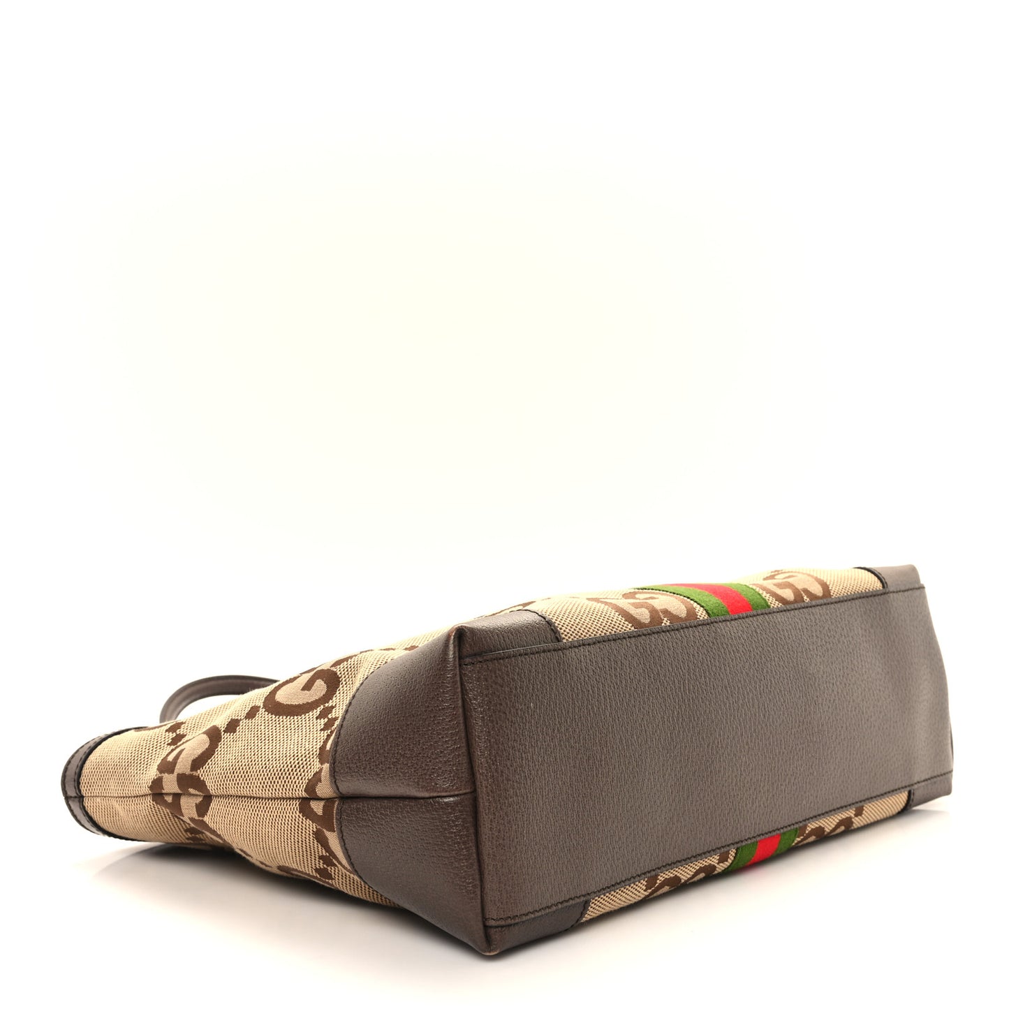 Monogram Jumbo GG Textured Dollar Calfskin Web Medium Ophidia Shopping Tote Camel Ebony