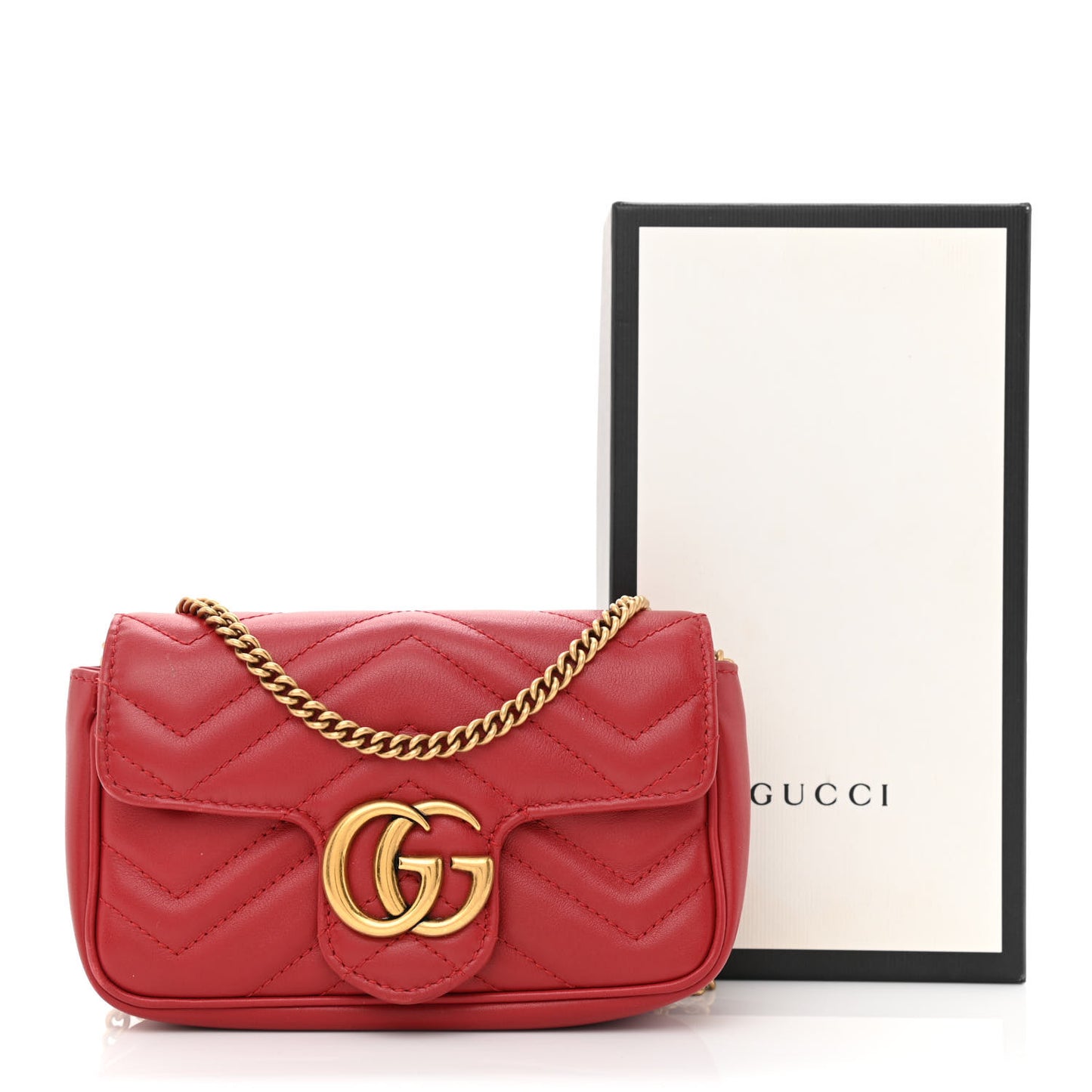Calfskin Matelasse Super Mini GG Marmont Shoulder Bag Hibiscus Red