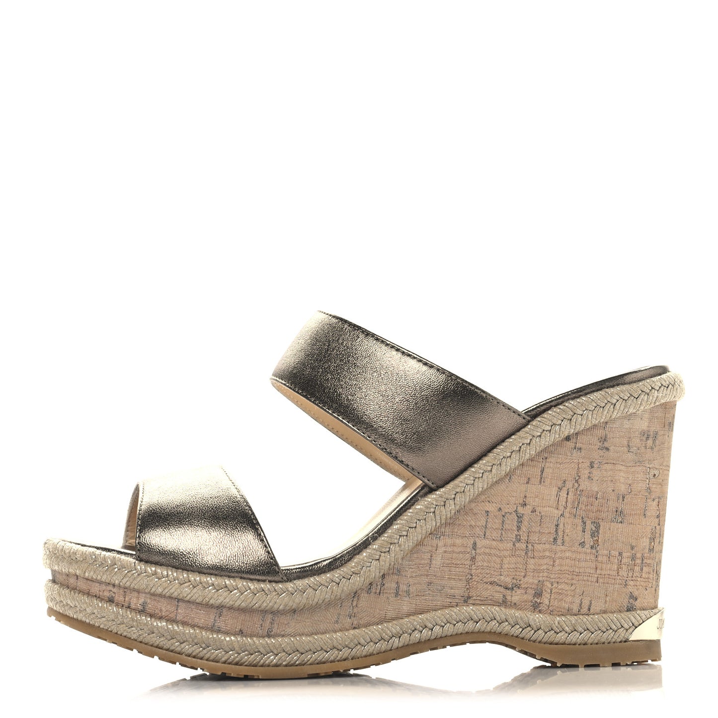 Metallic Calfskin Cork Wedge Sandals 36 Bronze