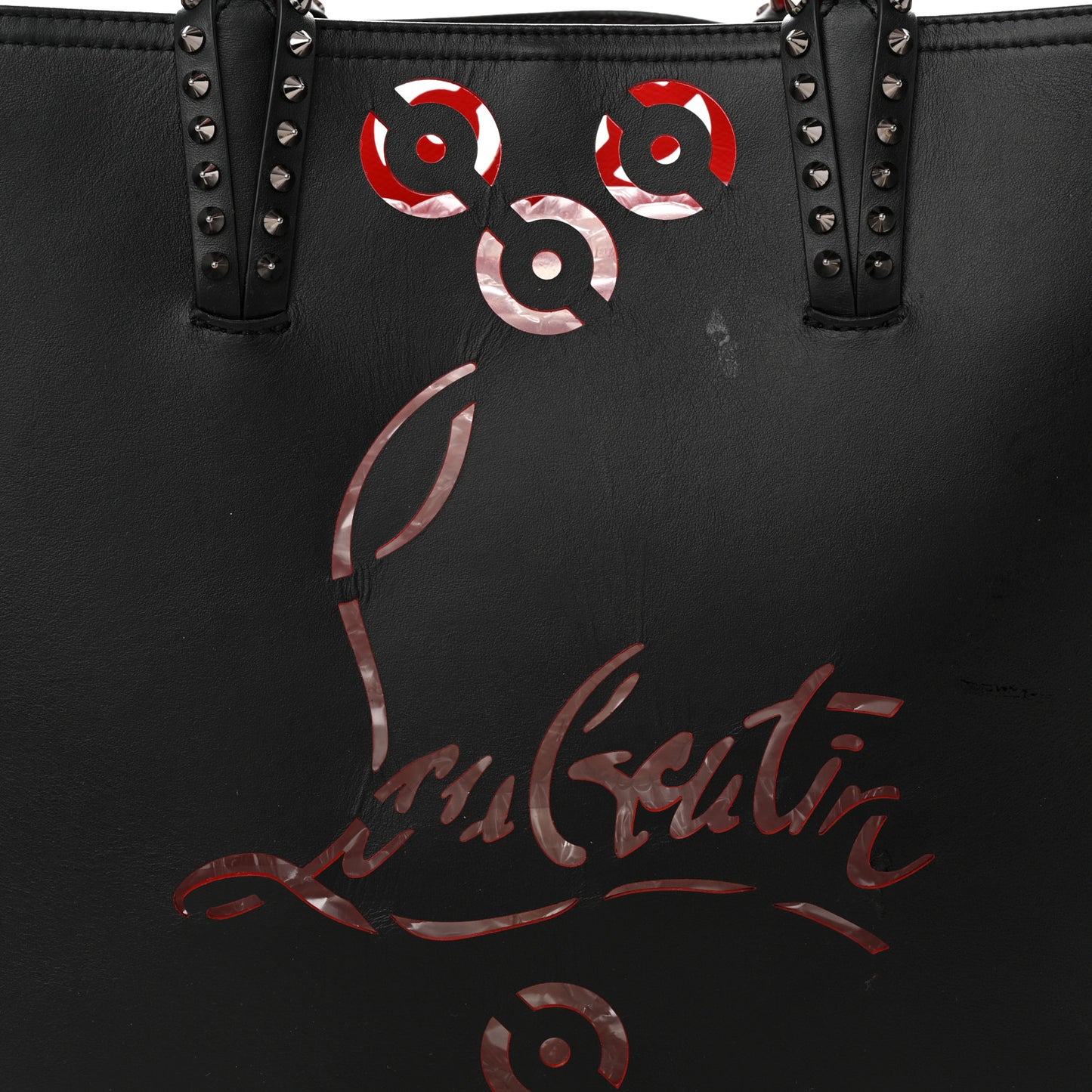 Calfskin Loubinthesky Perforated Cabarock Spikes Tote Black