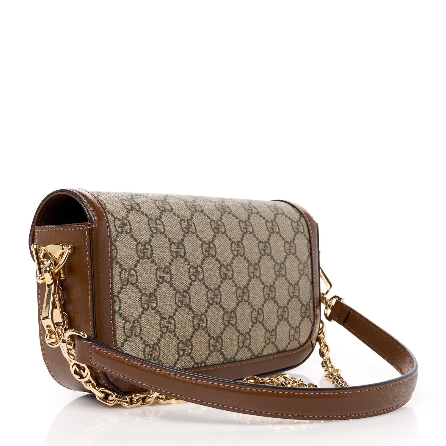 Gucci GG Supreme Monogram Small Horsebit 1955 Chain Shoulder Bag Beige Ebony Brown Sugar 3 of 12