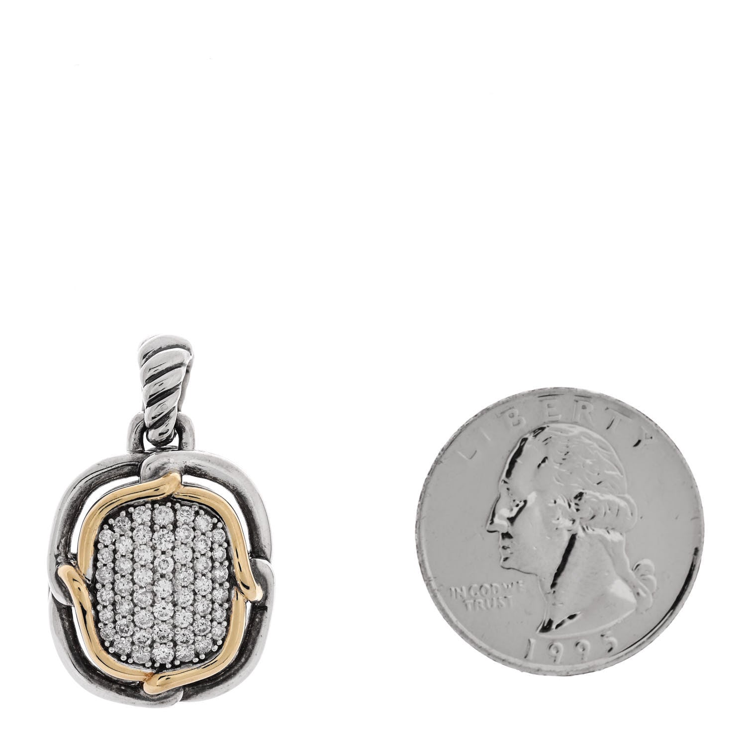 David Yurman Sterling Silver 18K Yellow Gold Pave Diamond 14mm Labyrinth Pendant 2 of 4