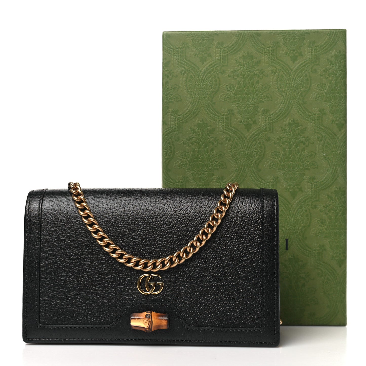 Textured Dollar Calfskin Mini Diana Chain Bag Black