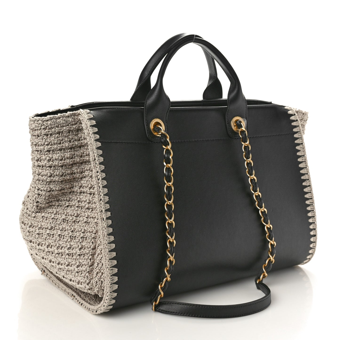 Calfskin Knit Medium Deauville Tote Black Grey