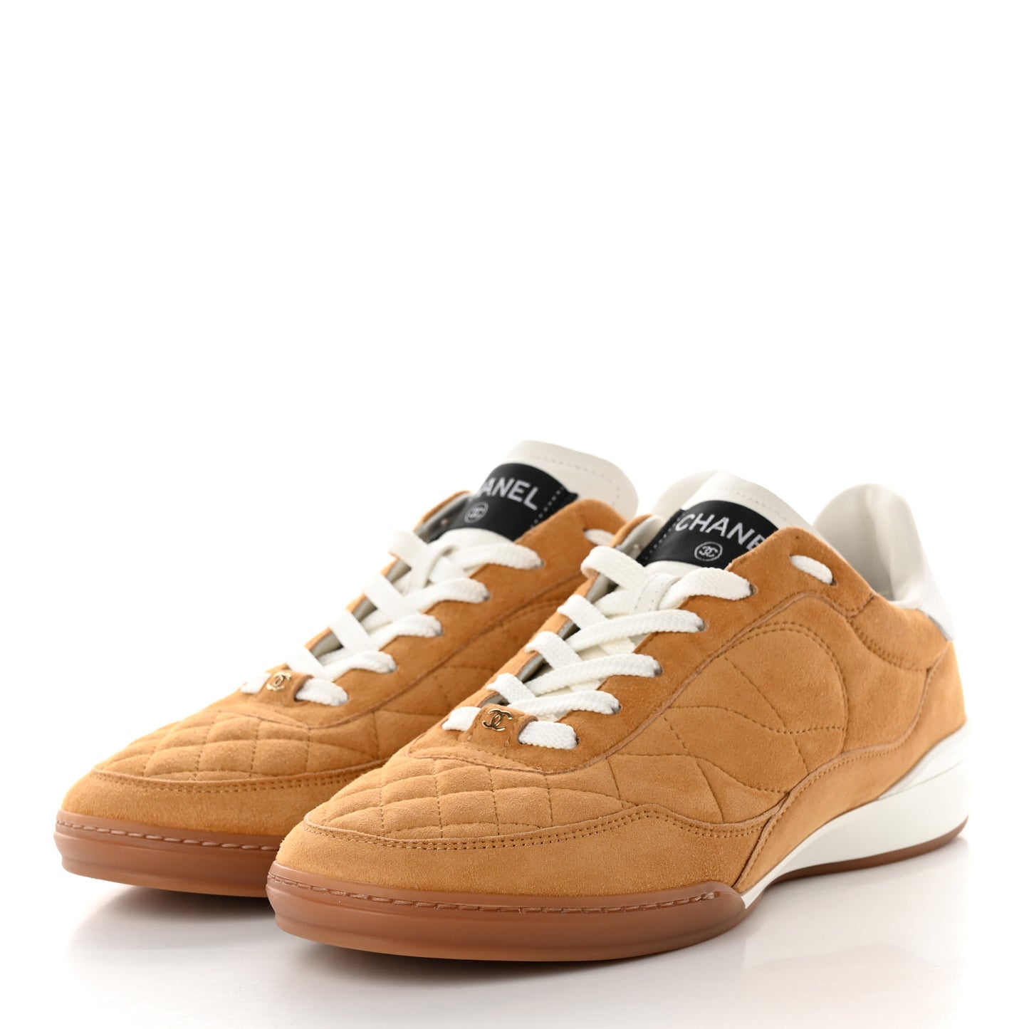 Suede Kidskin Quilted Sneakers 39 Dark Beige