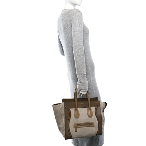 Natural Canvas Smooth Calfskin Mini Luggage Brown