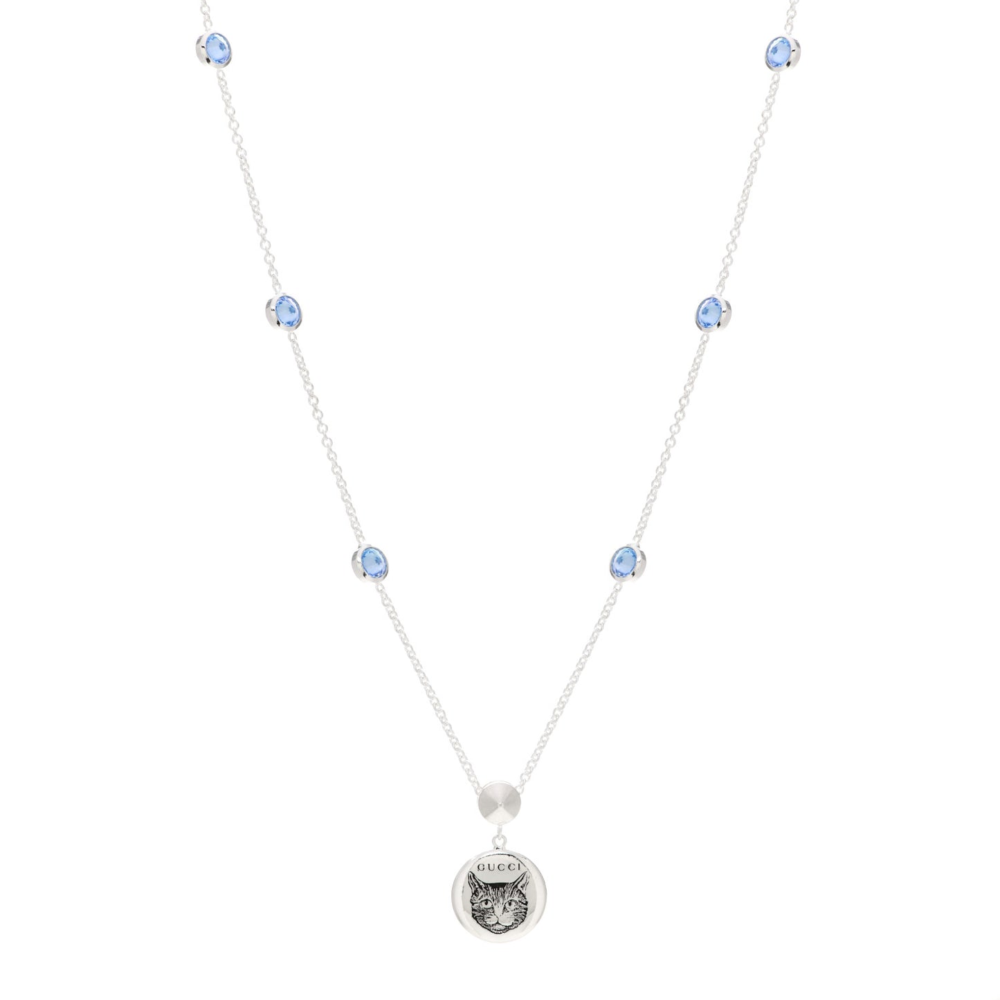 Sterling Silver Blue Zirconia Blind For Love Pendant Necklace
