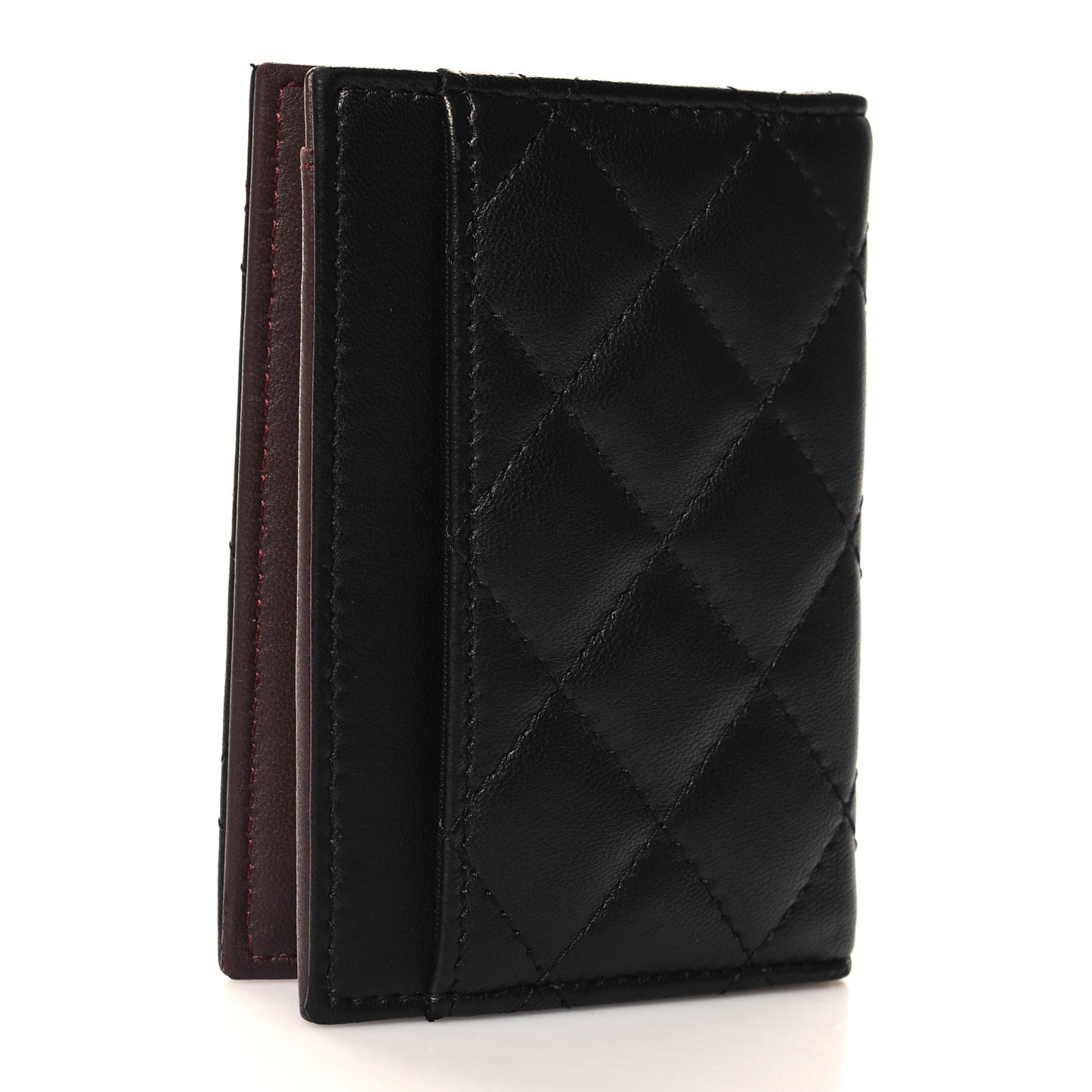 Lambskin Quilted Card Holder Wallet Black