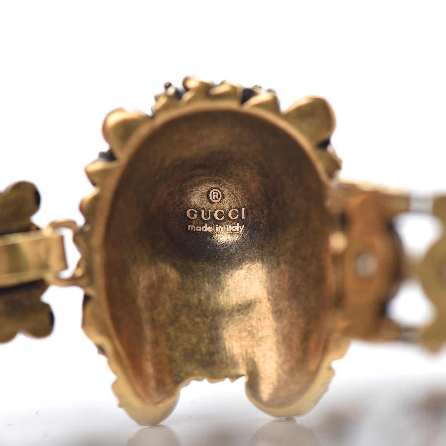 Metal Crystal Lion Head Choker Necklace Aged Gold