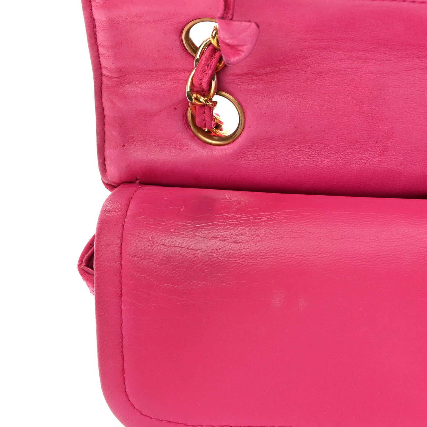 Satin Quilted Medium Double Flap Fuchsia