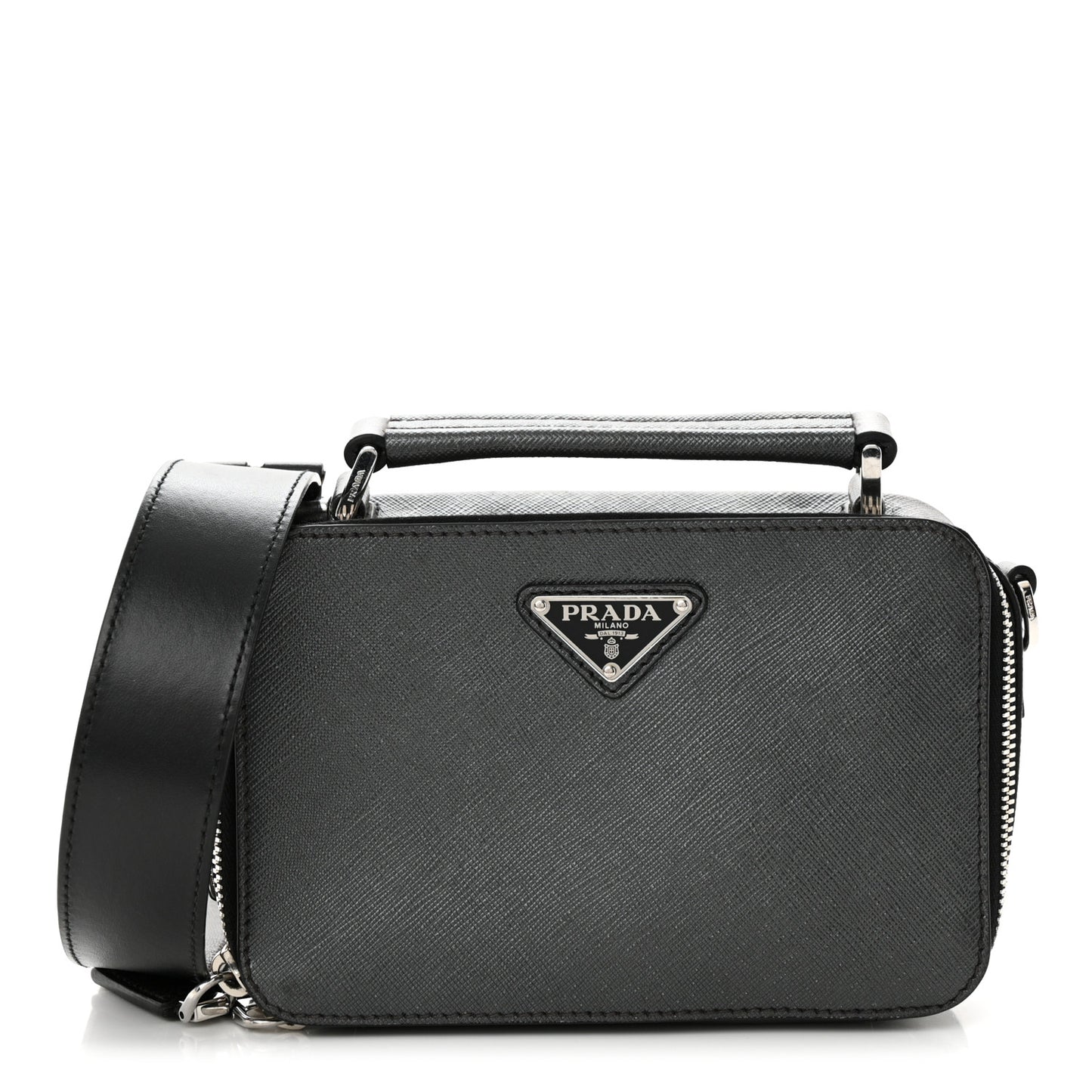 Saffiano Travel Small Brique Top Handle Crossbody Bag Anthracite Gray
