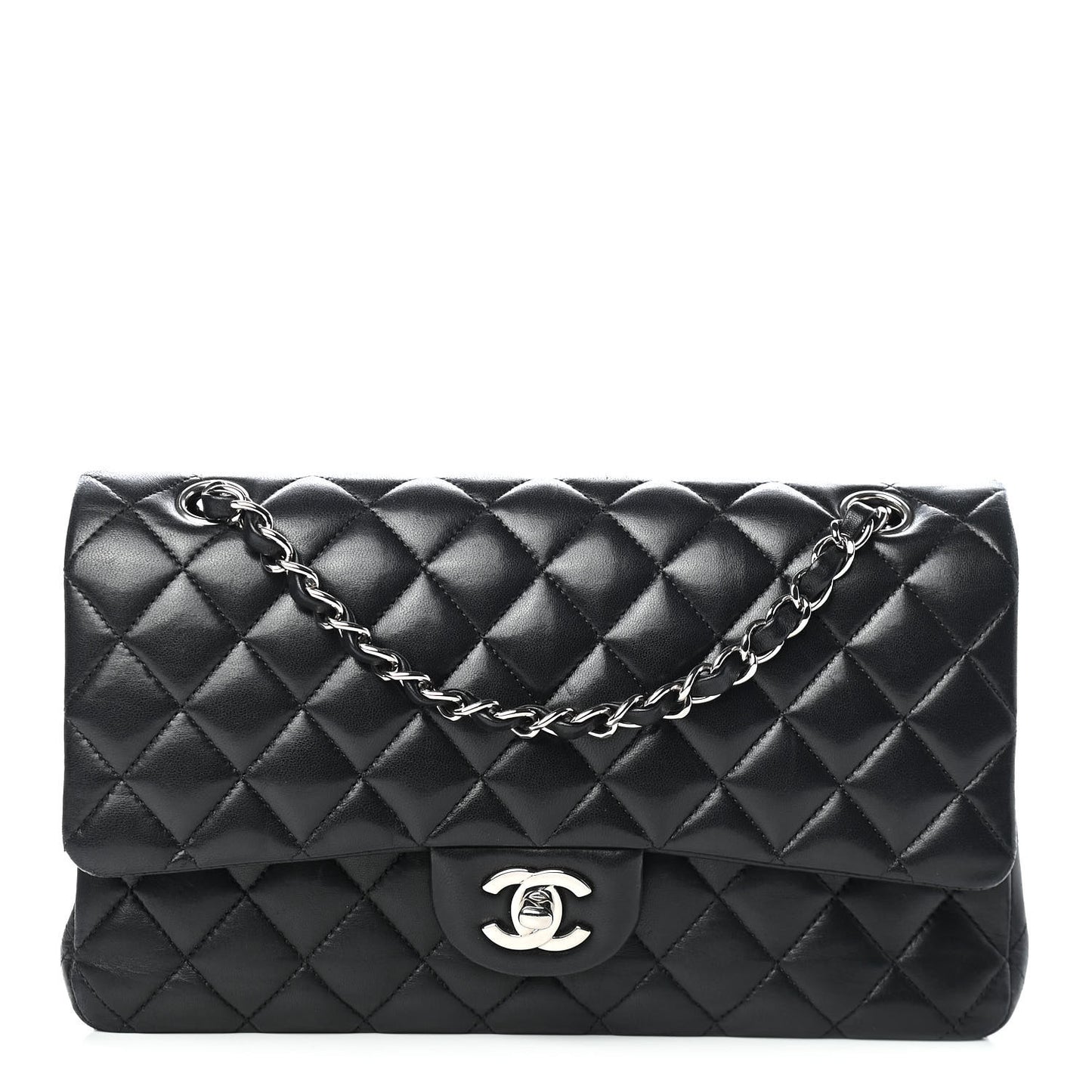 Lambskin Quilted Medium Double Flap Black