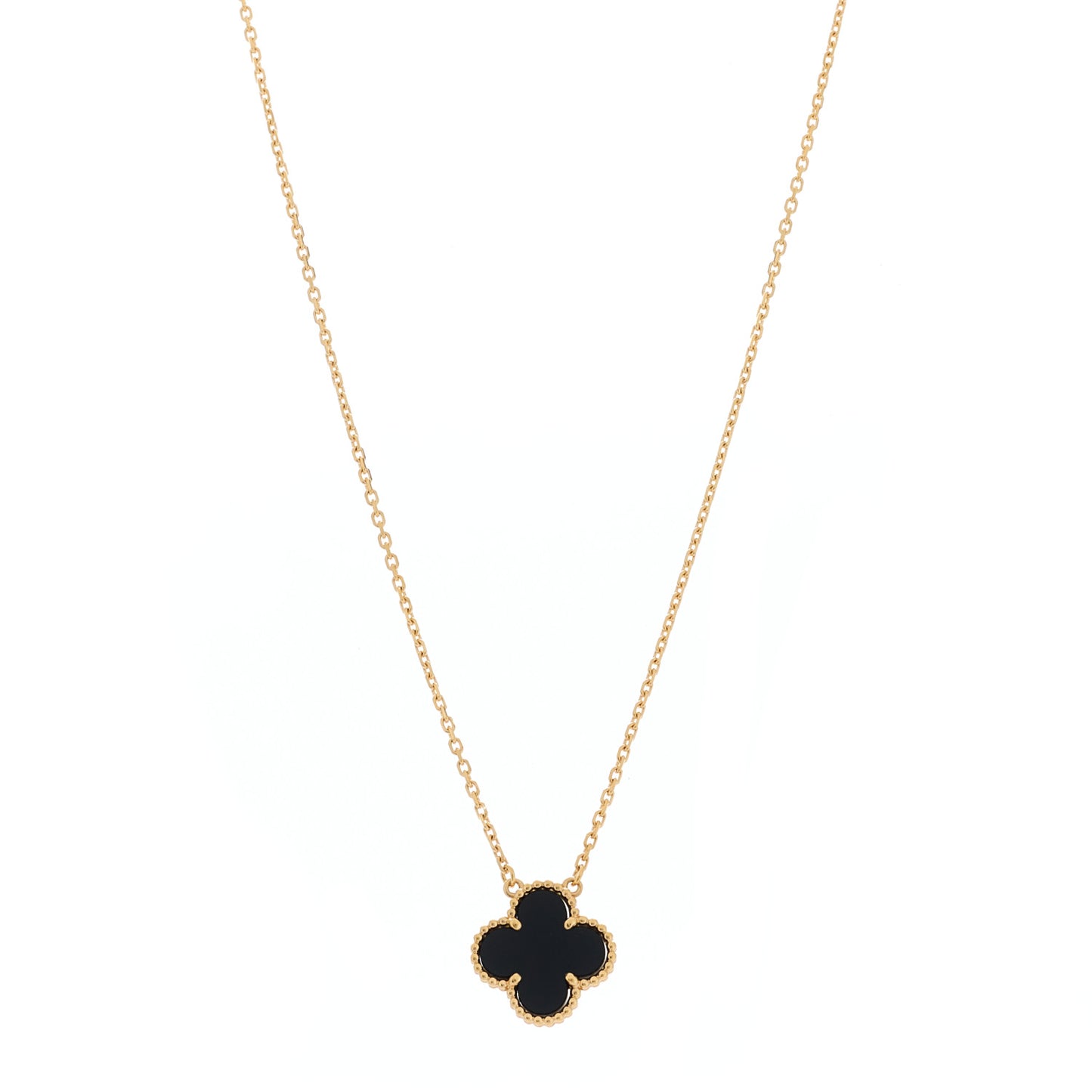 18K Yellow Gold Black Onyx Vintage Alhambra Pendant Necklace