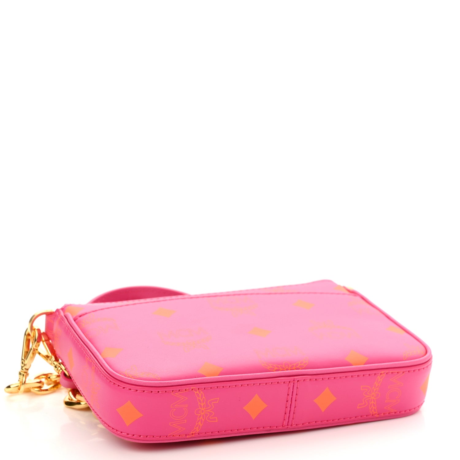 MCM Calfskin Color Splash Mini Pouch on Chain Pink 4 of 10