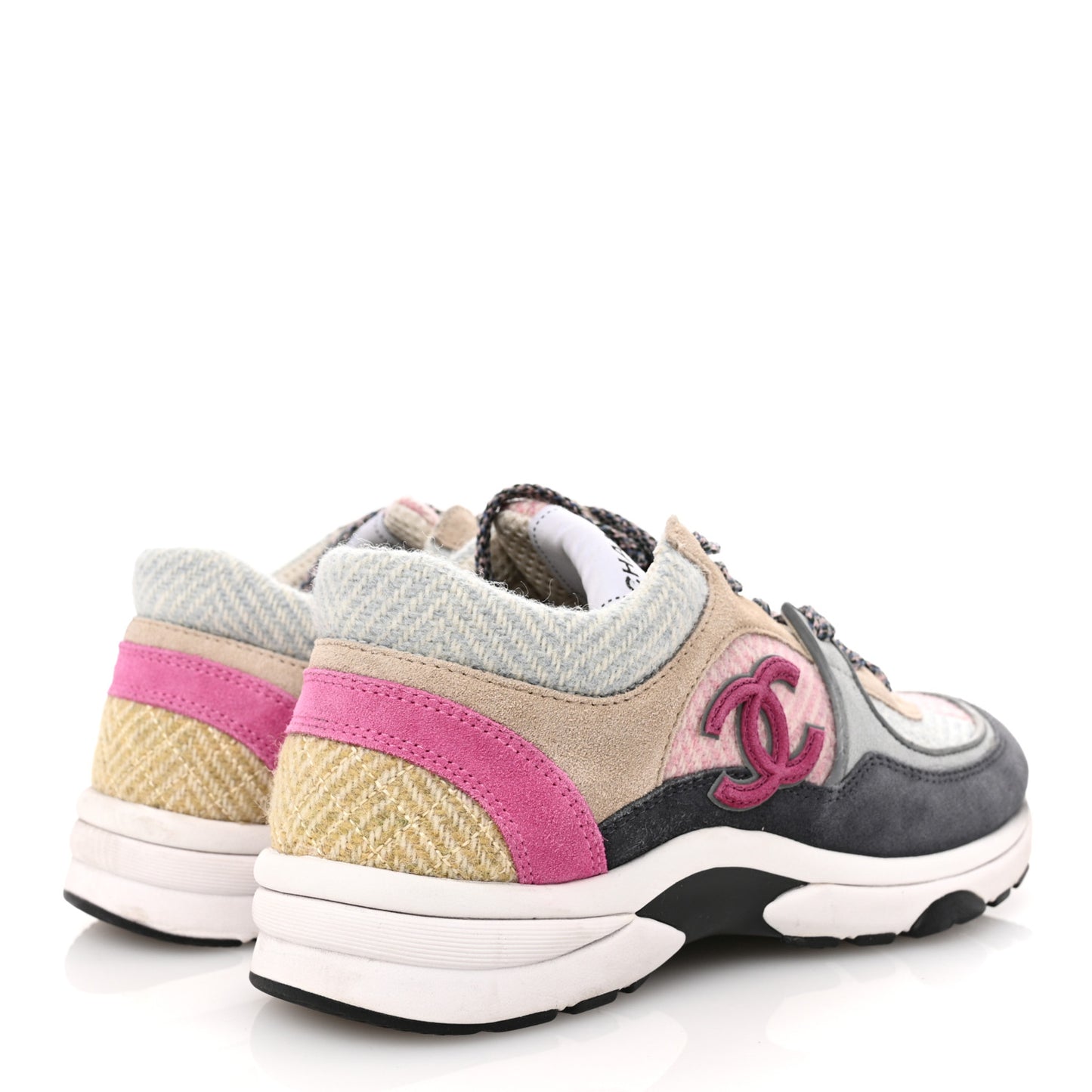 Fabric Suede Calfskin CC Sneakers 36 Pink Beige Multicolor