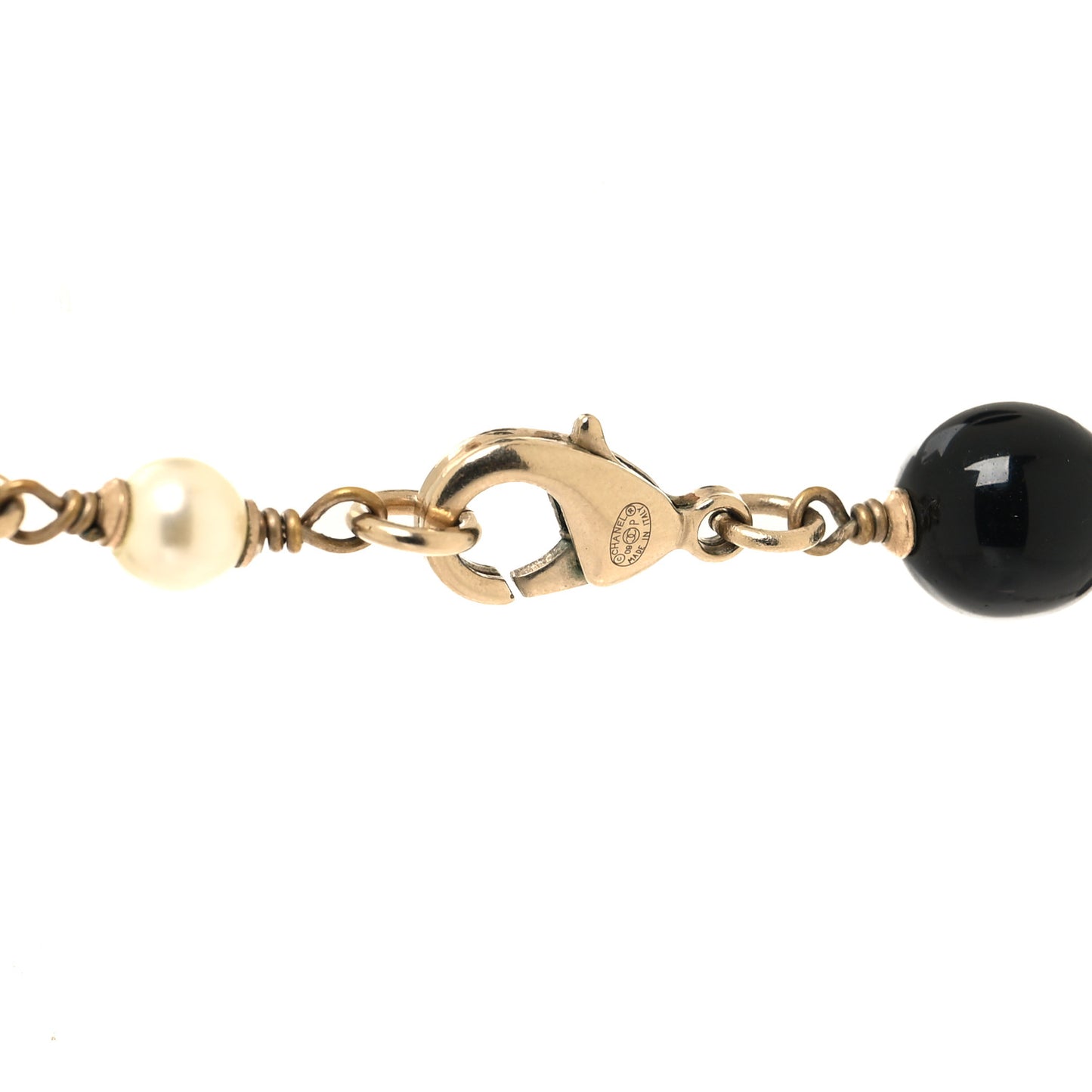 Pearl Crystal Bead CC Necklace Silver Black