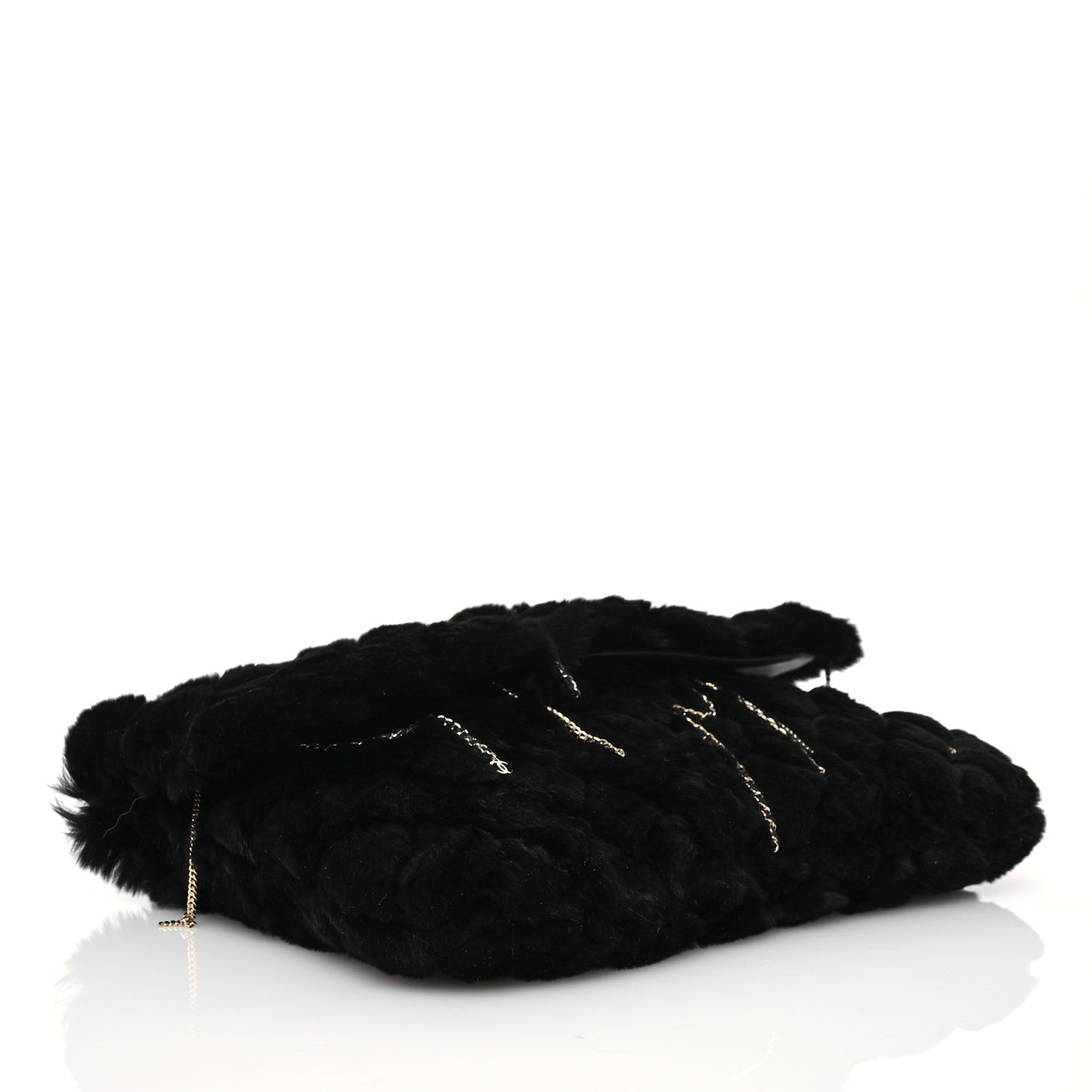 Rabbit Fur Large Chain Clutch Black