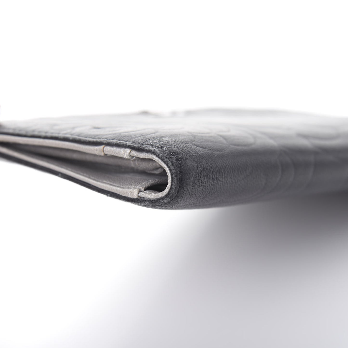 Lambskin Camellia Embossed Yen Wallet Black